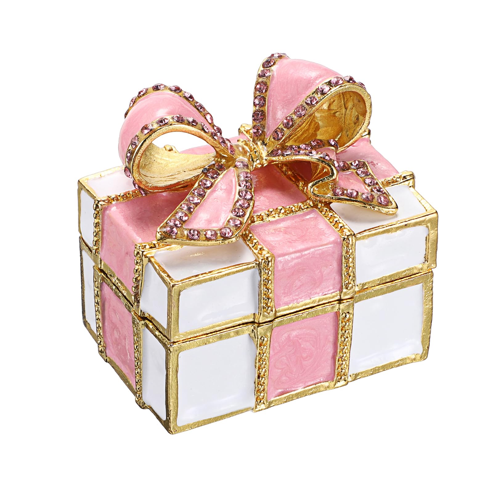 Hipiwe Mini Metal Jewelry Box Pink Bow-knot Hinged Trinket Box Bling Enamel Decorative Box Small Treasure Box Figurine Earrings Ring Holder Gift for Women