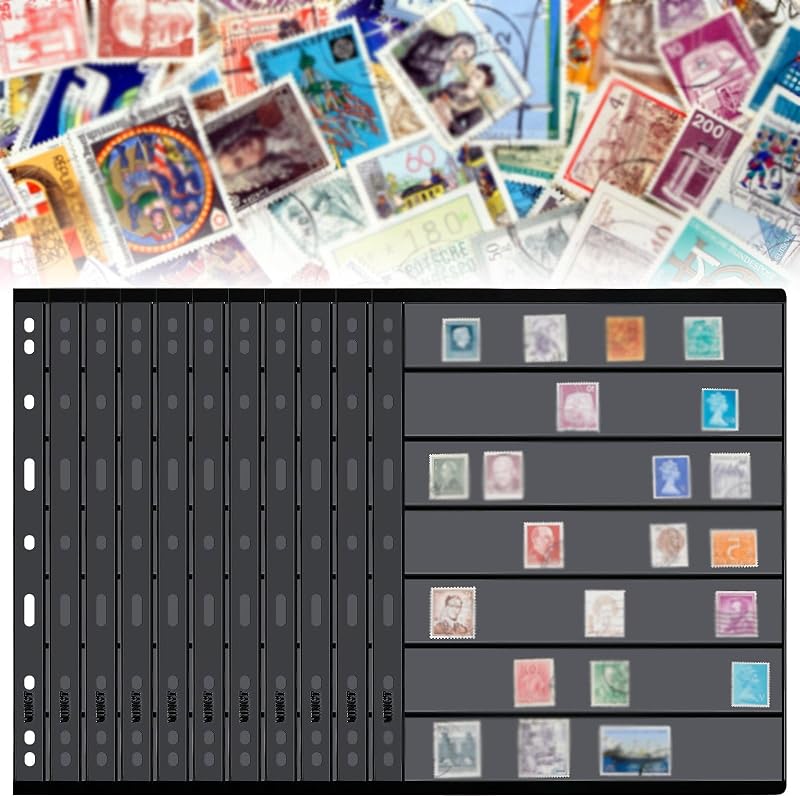 Gersoniel 30 Pieces stamp collecting supplies stamp collector pages Album sheets with Standard 9 Hole Binder Sleeves(7 Rows)