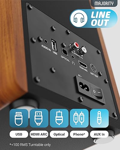 Miniatura 6 de Majority Altavoces de estantería alimentados  Altavoces estéreo Bluetooth 5.3  Altavoces activos de estantería de 100 W  Altavoces de monitor de