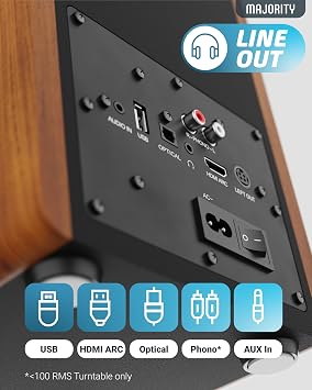 Majority Powered Bookshelf Speakers | 5.3 Bluetooth Stereo Speakers | 100W Active Bookshelf Speakers | Powered Studio Monitor Speakers with Xtra Bass & 3 Drivers D100