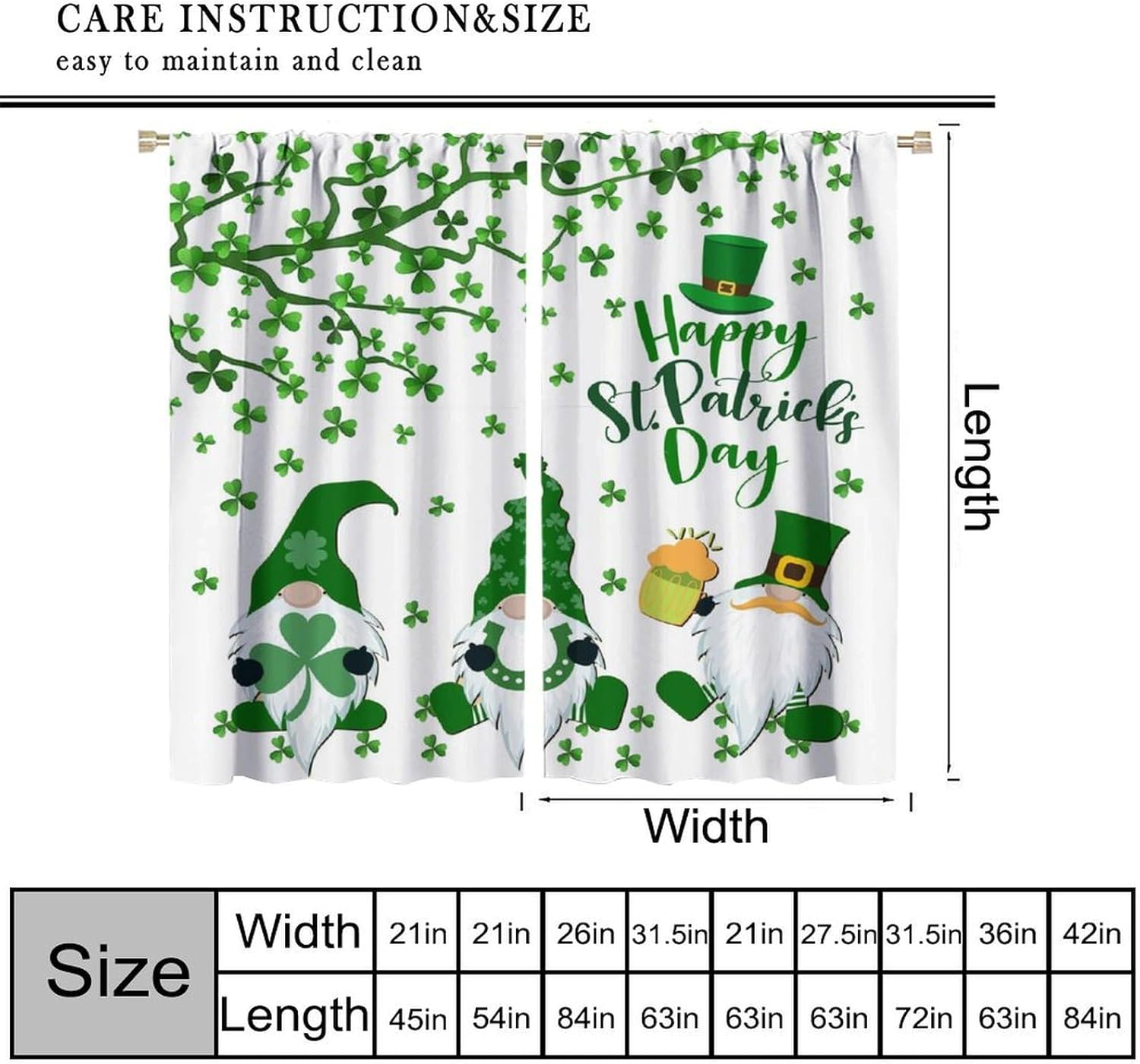 St. Patrick's Day Blackout Curtains, Green Shamrock Irish St. Patrick's Day Pattern Print Living Room Curtains Boys Girls Bedroom Room Green Curtains 42x54 Inch