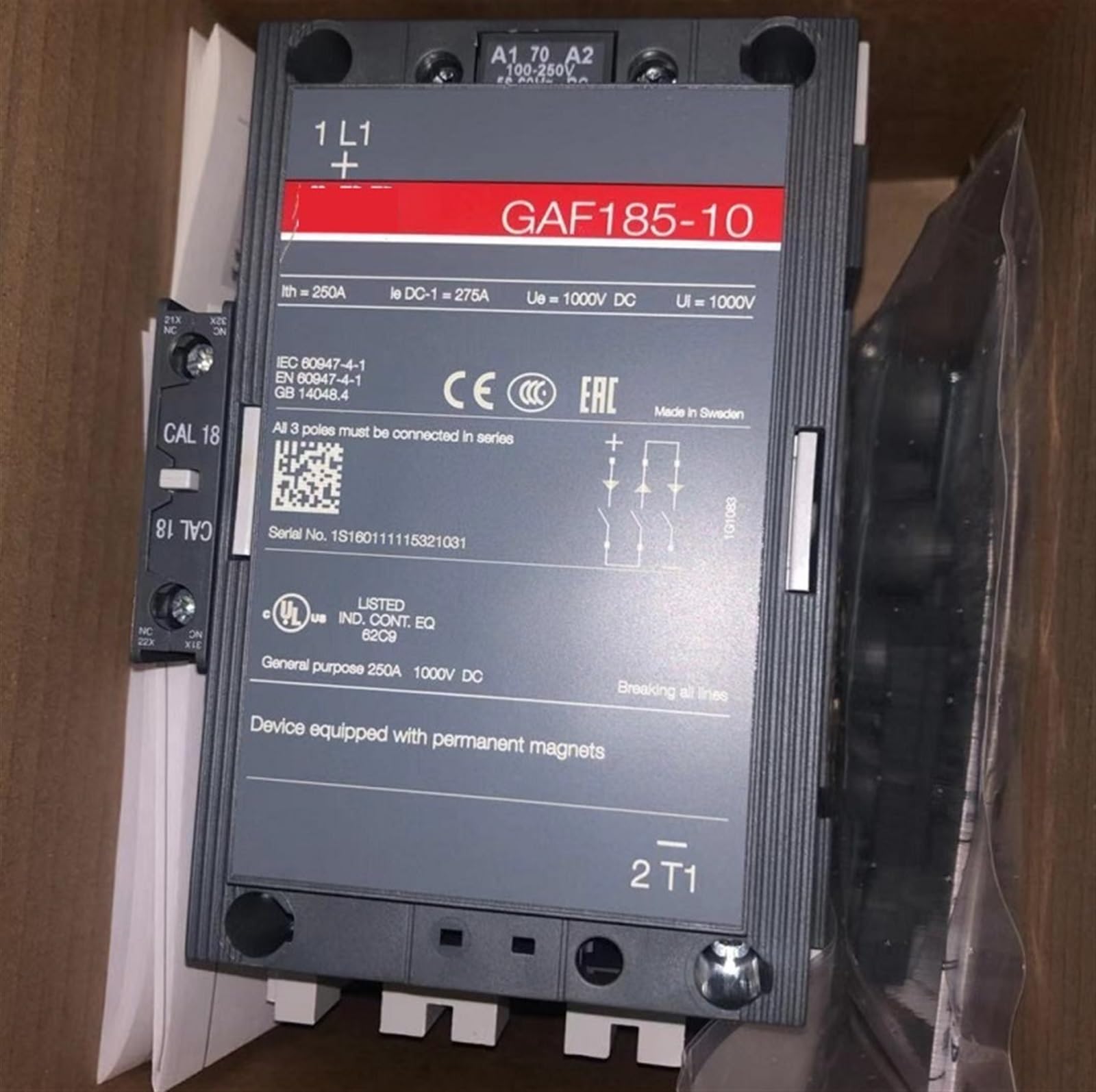 COSZWQDP GAF185 1-Pole Contactors GAF185-10-11 1Pcs(48...130v Ac Dc)