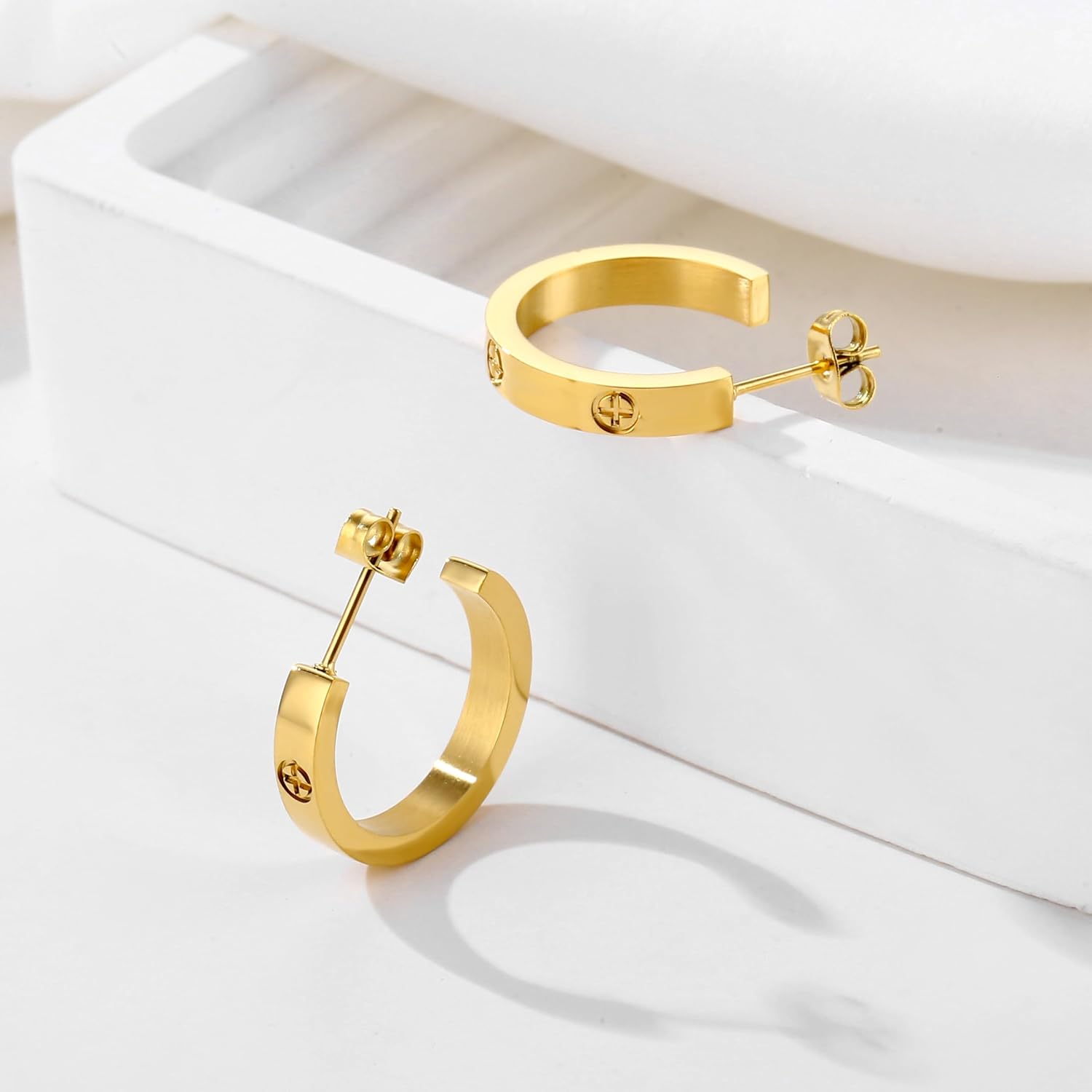 18K Gold Plated Cross Earrings - Zircon Silver Earrings, Suitable for Low Allergy Women's Jewelry Gifts - Image 5