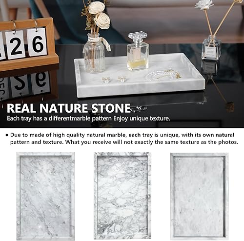 Miniatura 4 de Bandeja de mármol natural real para baño, tocador, cocina y escritorio, bandeja rectangular de piedra de mármol genuino para joyas, cosméticos,