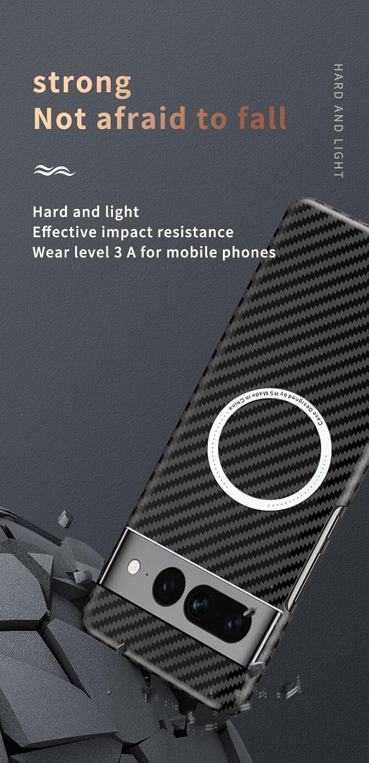 Magnetic Case for Google Pixel 10 Pro XL Compatible with MagSafe Carbon Fiber Slim Thin Lightweight Aramid Fiber PC Back Anti Scratch Drop Protection Rugged Shockproof Cover, Black