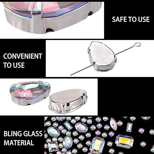 Miniatura 3 de Joez Wonderful 330 diamantes de imitación grandes para coser, 10 formas mixtas de diamantes de imitación grandes de cristal para ropa, adornos,