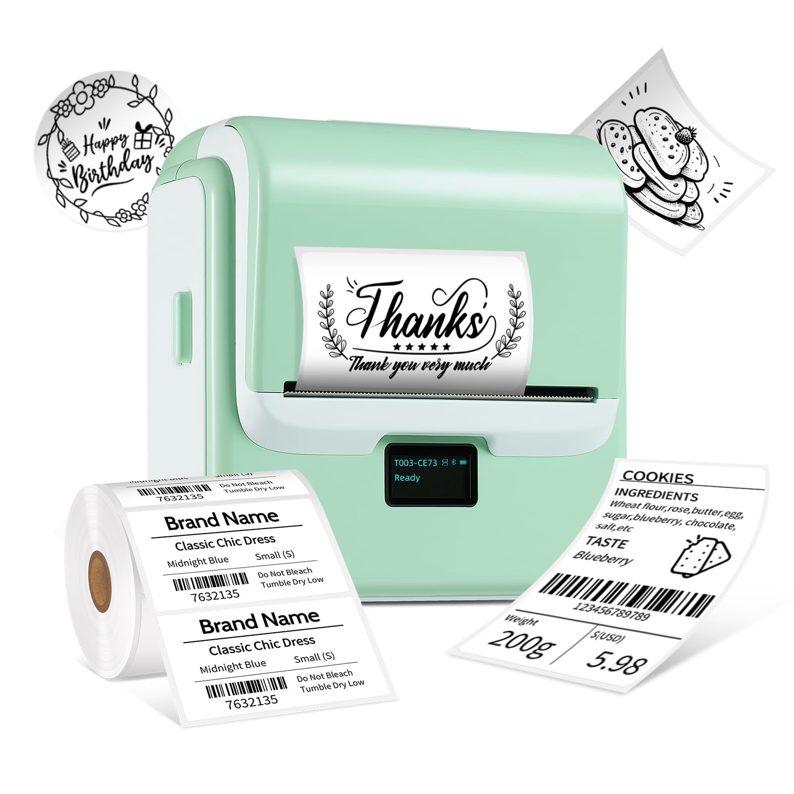 ORGSTA T003 stampante etichettatrice etichette termica adesive bluetooth & USB 2200 mAh 50mm/s portatile per negozio personalizzate prezzatrice barattoli