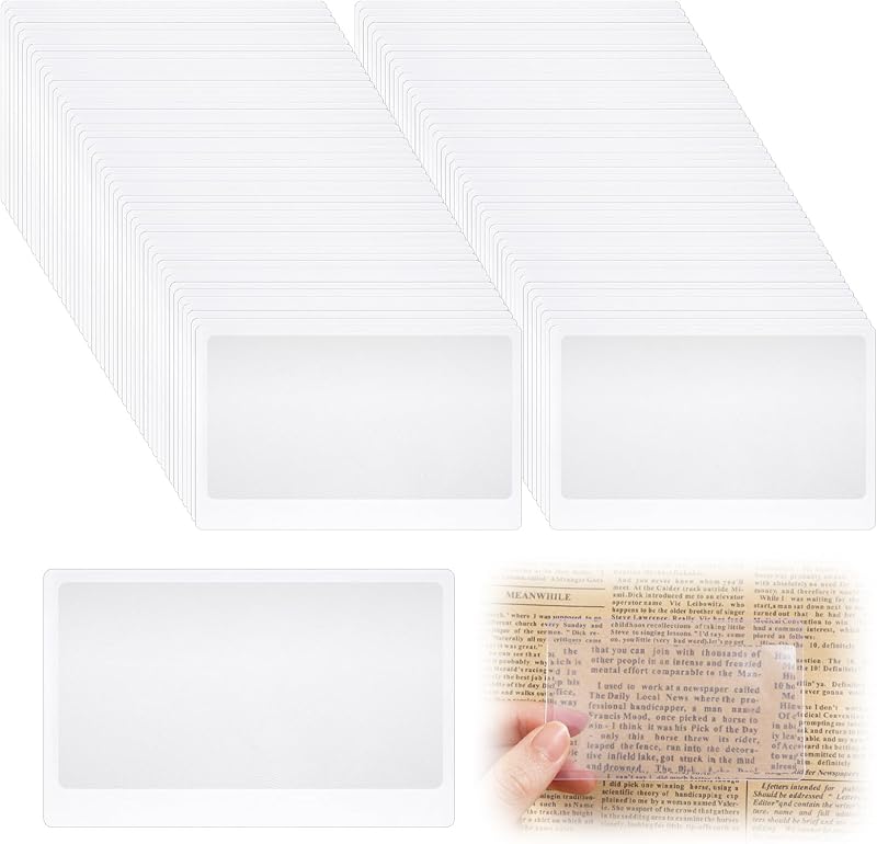 Lupa a granel de lente Fresnel 3X de 100 unidades para lectura, lupa de bolsillo de tamaño de tarjeta de crédito, tarjetas de aumento para billetera, lupas portátiles para tabletas de lectura y visualización (3.3 x 2.2 pulgadas)