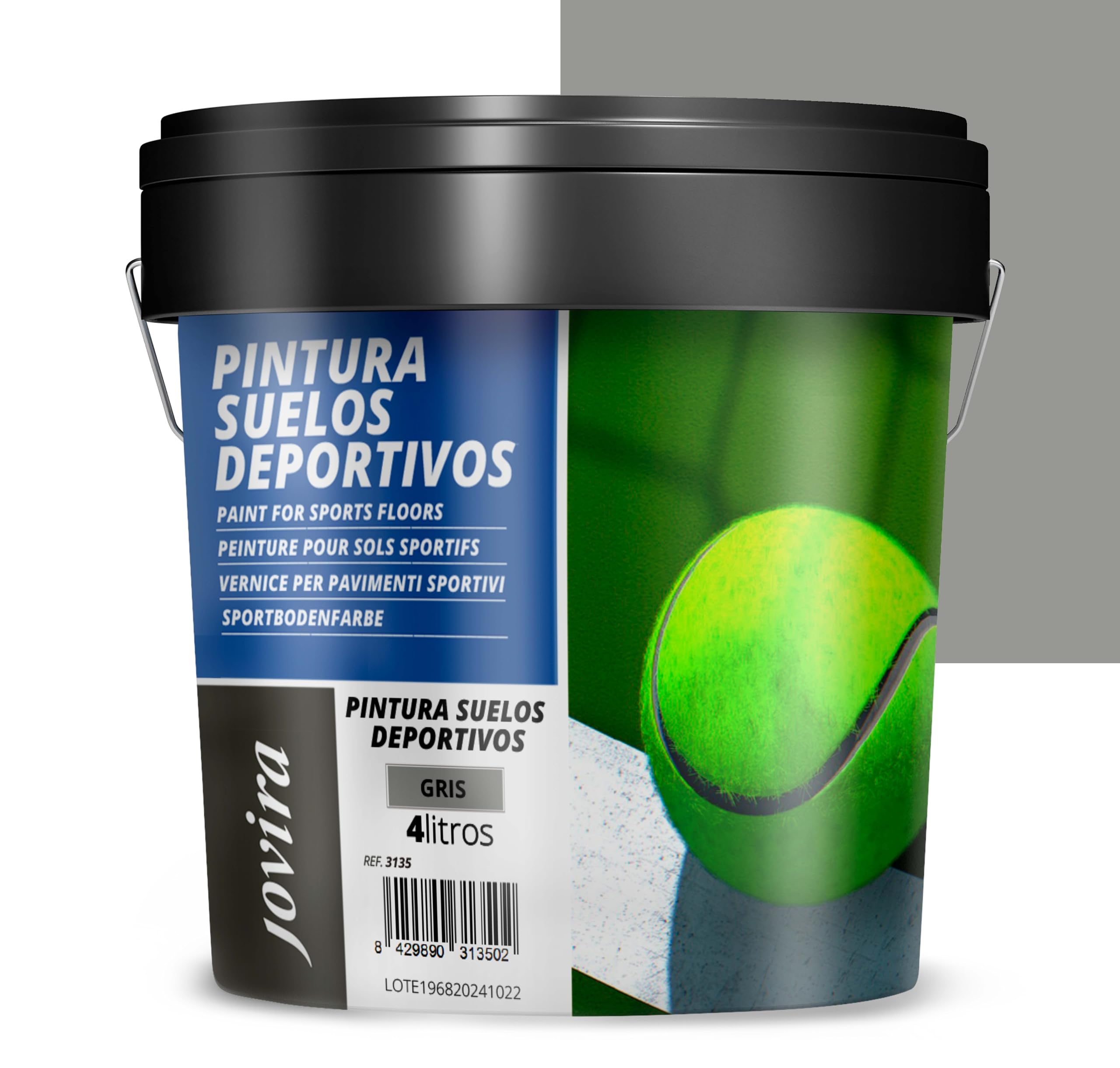 JOVIRA PINTURAS Pintura para Suelos Deportivos. Pistas de tenis, frontón, futbol sala, baloncesto, etc, en hormigón, asfalto y cemento. (4 Litros, Gris) A-19E