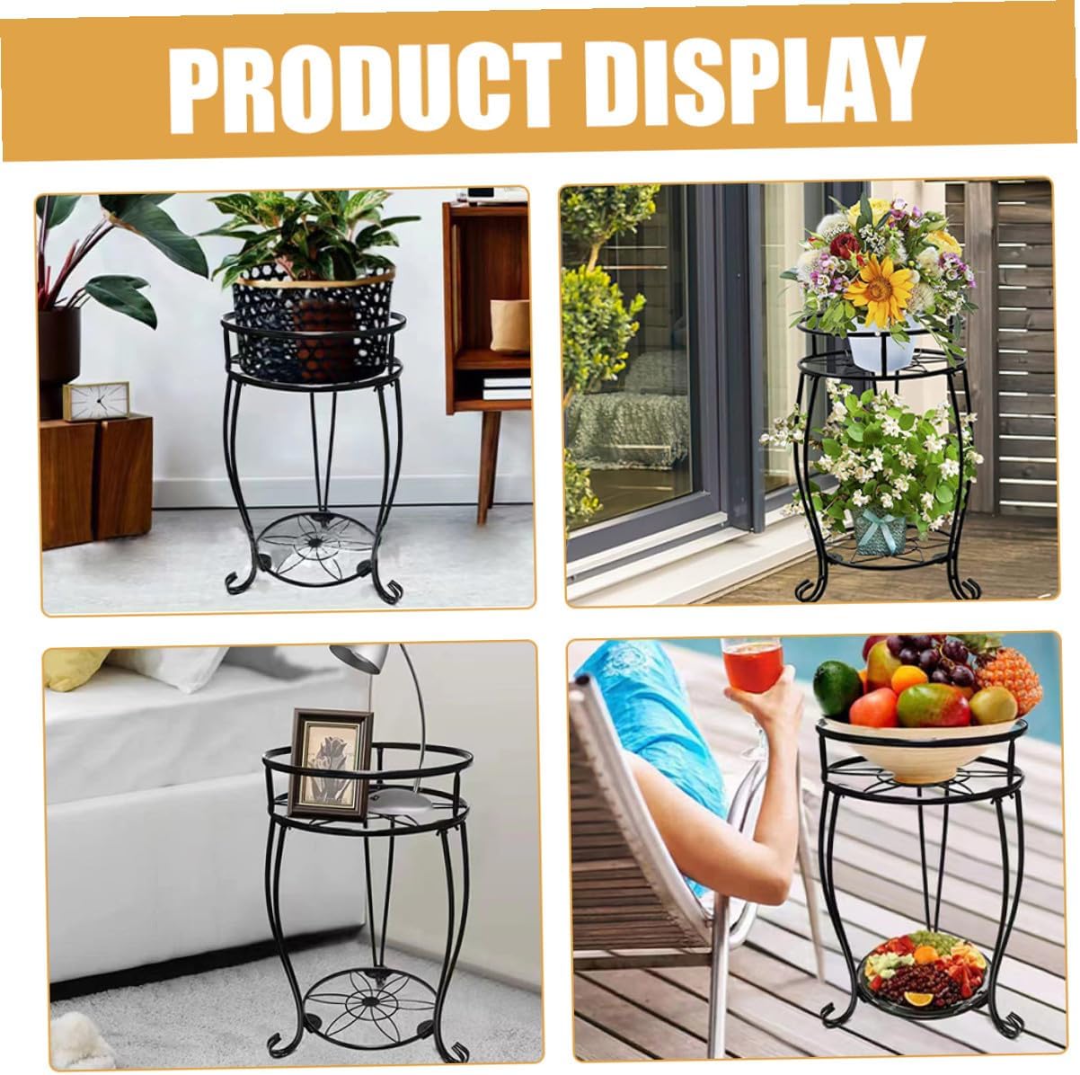 Heavy Duty 2-tier Metal Plant Stand Black Indoor Outdoor Flower Pot Holder Rustic Plant Shelf for Patio and Garden Use