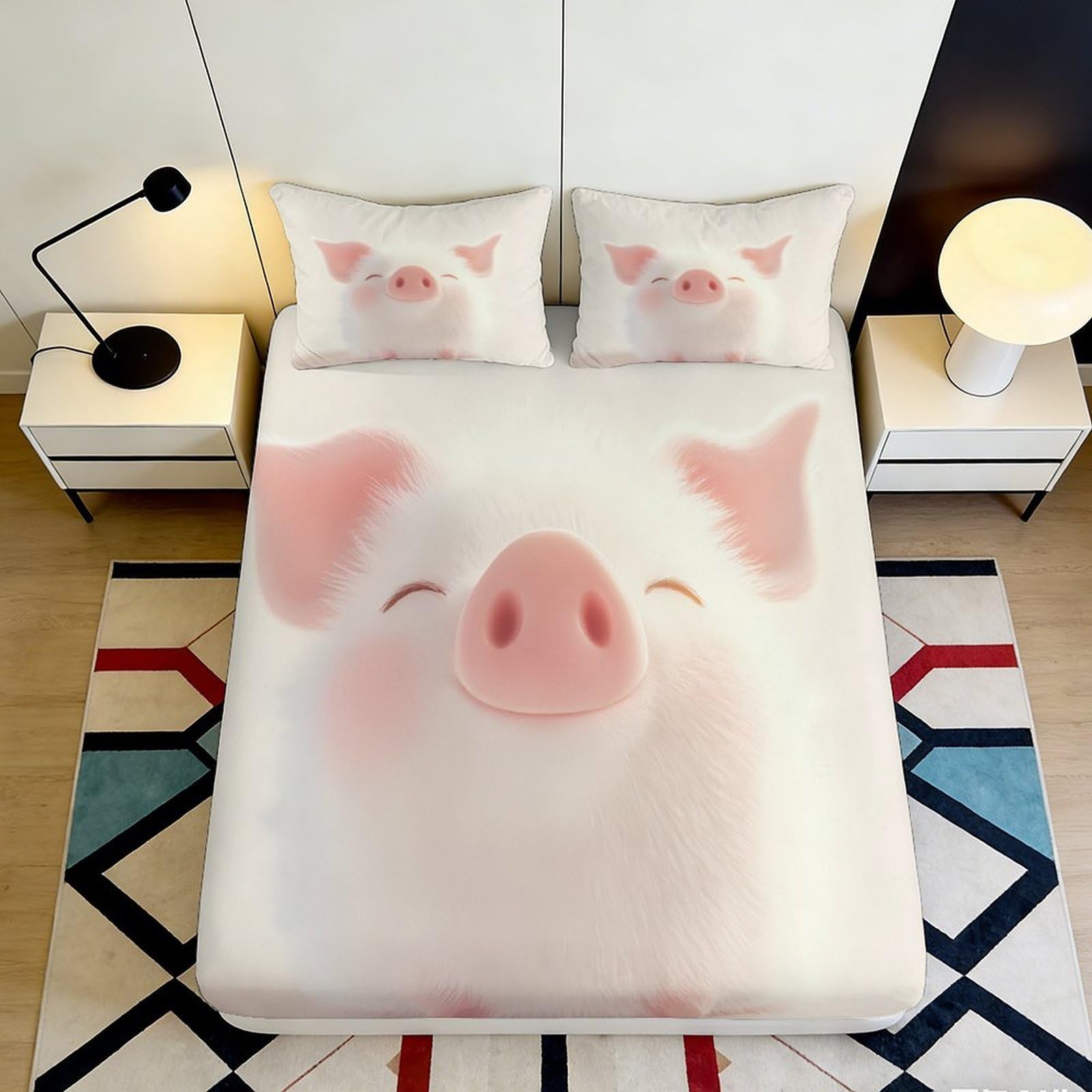 Uynsixtme Style-9 3D Printed Pig Fitted Sheet Microfiber Deep Pocket Non-Slip Pig Mattress Fitted Cover For Bedroom Adults Teens 200X200x25cm
