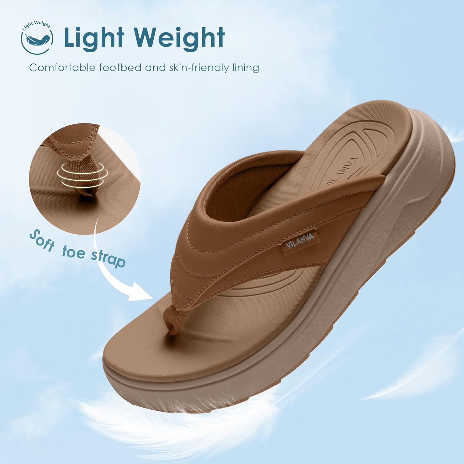 Vilanva Women's Platform Flip Flops Cushioned Walking Sandals with Arch Support for Plantar Fasciitis Relief Lightweight Non-Slip Shoes for 2026 Summer Outfits