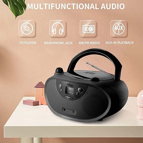 Miniatura 6 de hPlay GC04 - Reproductor de CD portátil con radio estéreo AM FM para niños, pantalla LCD, puerto auxiliar frontal y auriculares (rojo), compatible