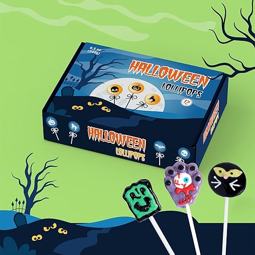 Miniatura 4 de ToyThrill Paletas de Halloween  Surtido de paletas de dulces de Halloween  Ventosas de Halloween con monstruo, lápida, gato, globo ocular para