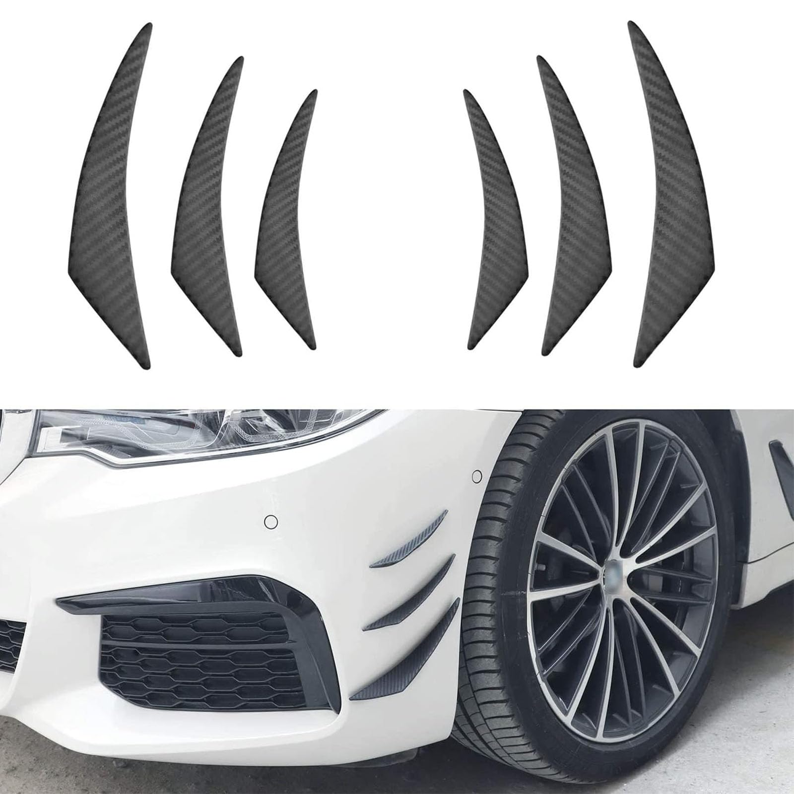 X spring Car Front Bumper Spoiler, 6 Pieces Car Bumper Anti-wear Protection Strip, Car Front Edge Bumper Fin Carbon Fiber, Rubber Fins Canards Kit for Car Body Auto Anti-Collision Strip for Car