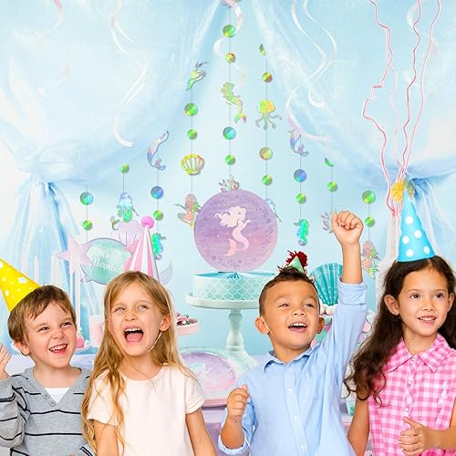 Miniatura 6 de Guirnalda de sirena, decoraciones de fiesta de cumpleaños, suministros de fiesta bajo el mar, decoración temática del océano con conchas de medusas,