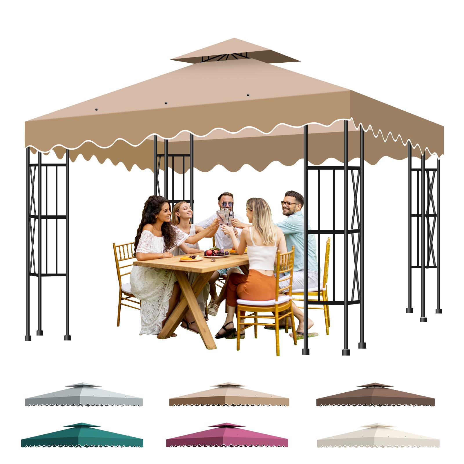 Telo Gazebo 3x3 m, 2 Livelli Tetto di Ricambio per Copertura con Airvent e 12 Fori di Drenaggio, Impermeabile e Anti-UV 300D Copertura Gazebo Rimovibileer Giardino, Terrazza, Campeggio e Spiaggia