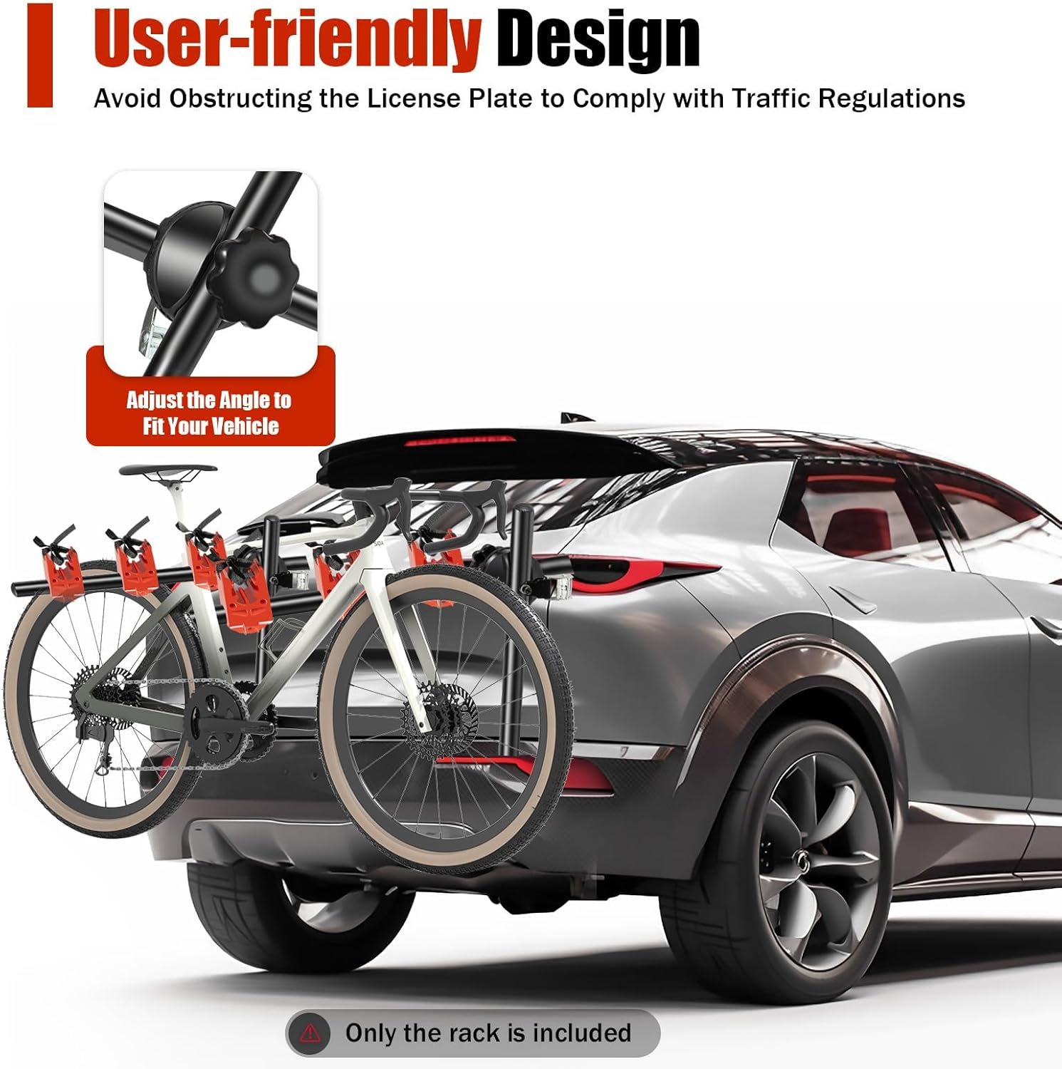 3-Bike Trunk Mount Rack with Fixed Strap Bike Rack Bicycle Rack Carrier Light-Weight/Kids Bikes Mounts 3 Bikes Rack for SUV/Sedan, Anti-Sway Straps & Soft Padding