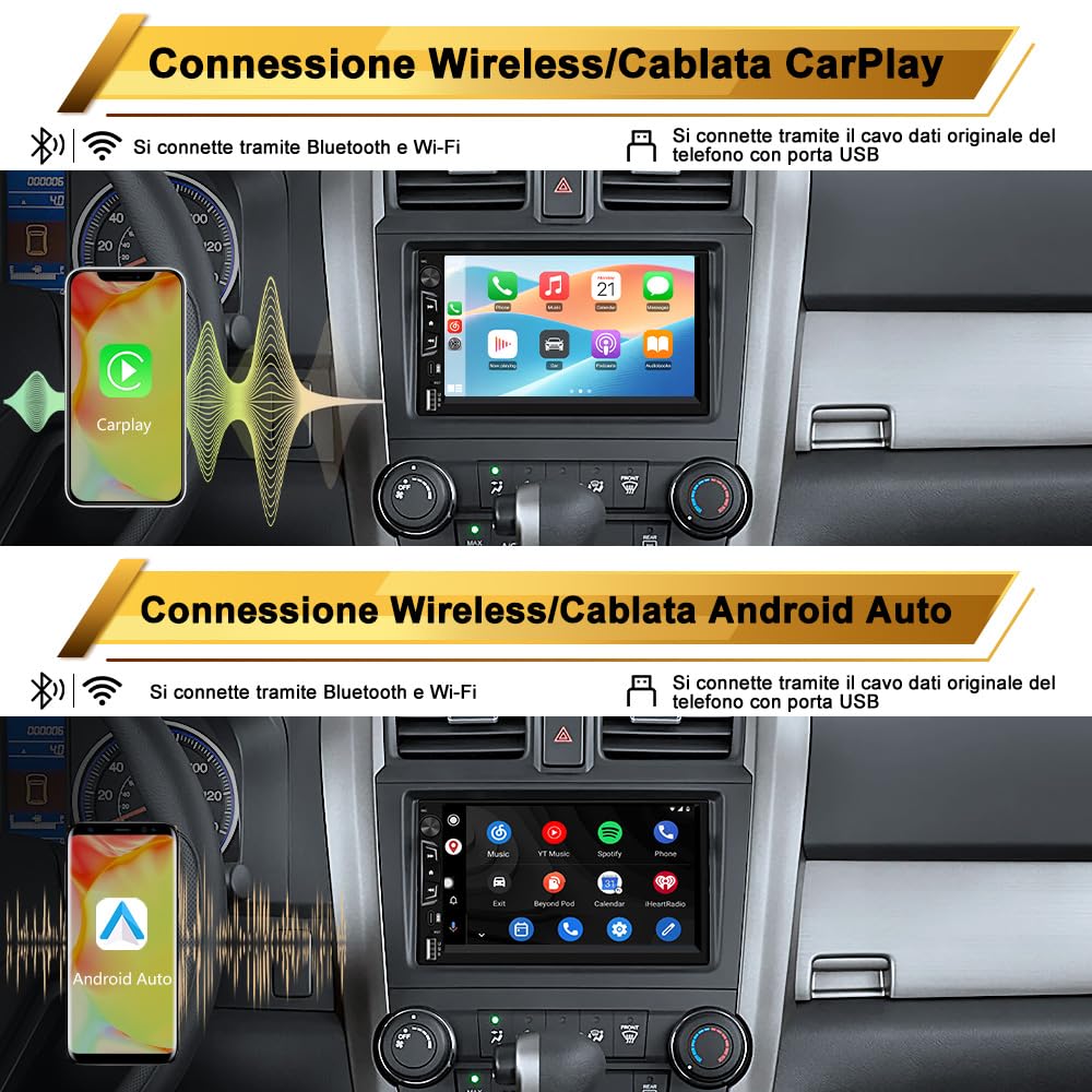 Junsun Autoradio 2 DIN con Schermo Wireless CarPlay & Android Auto