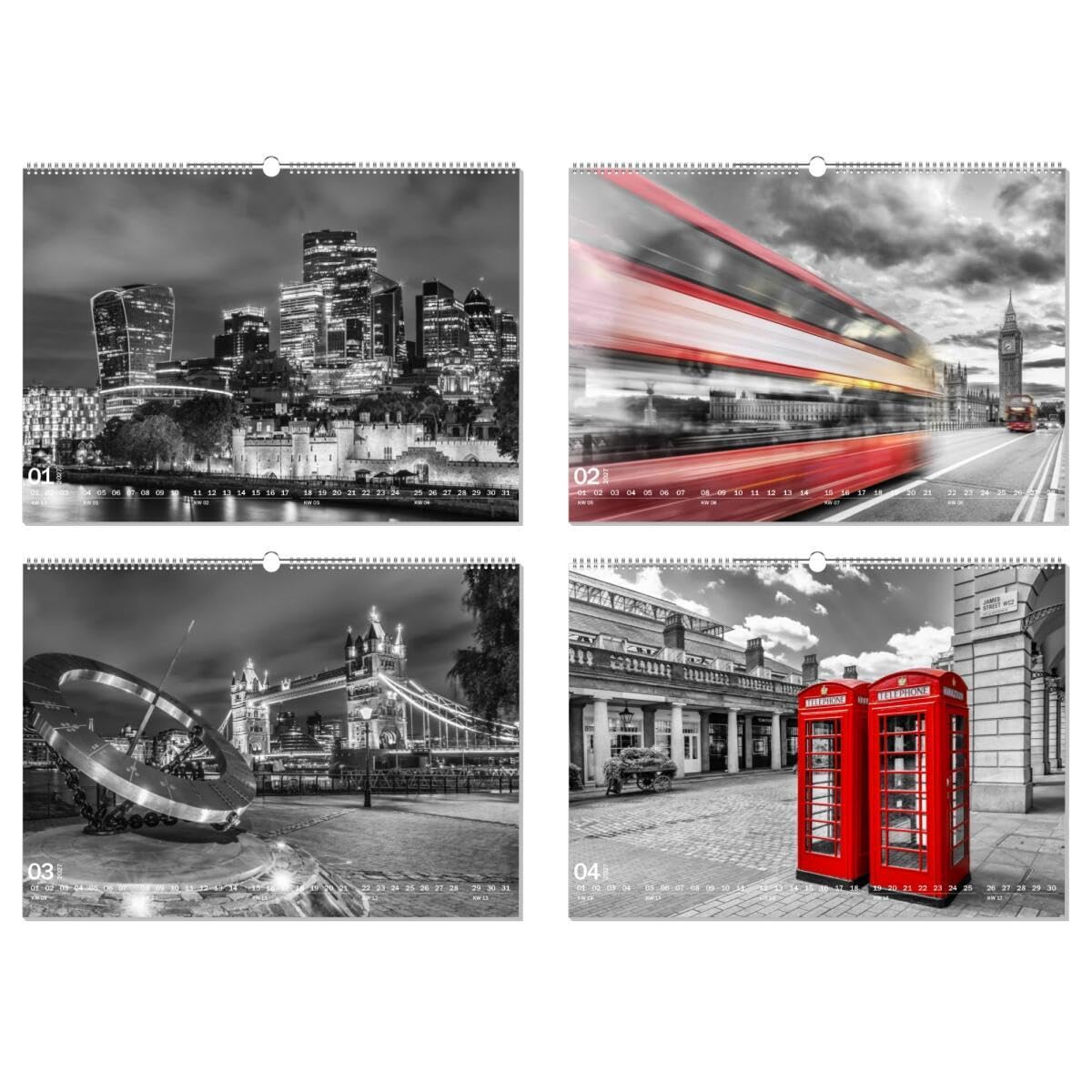 artboxONE Kalender 2027 London monochrome and beyond Wandkalender A2 2027 Städte/London