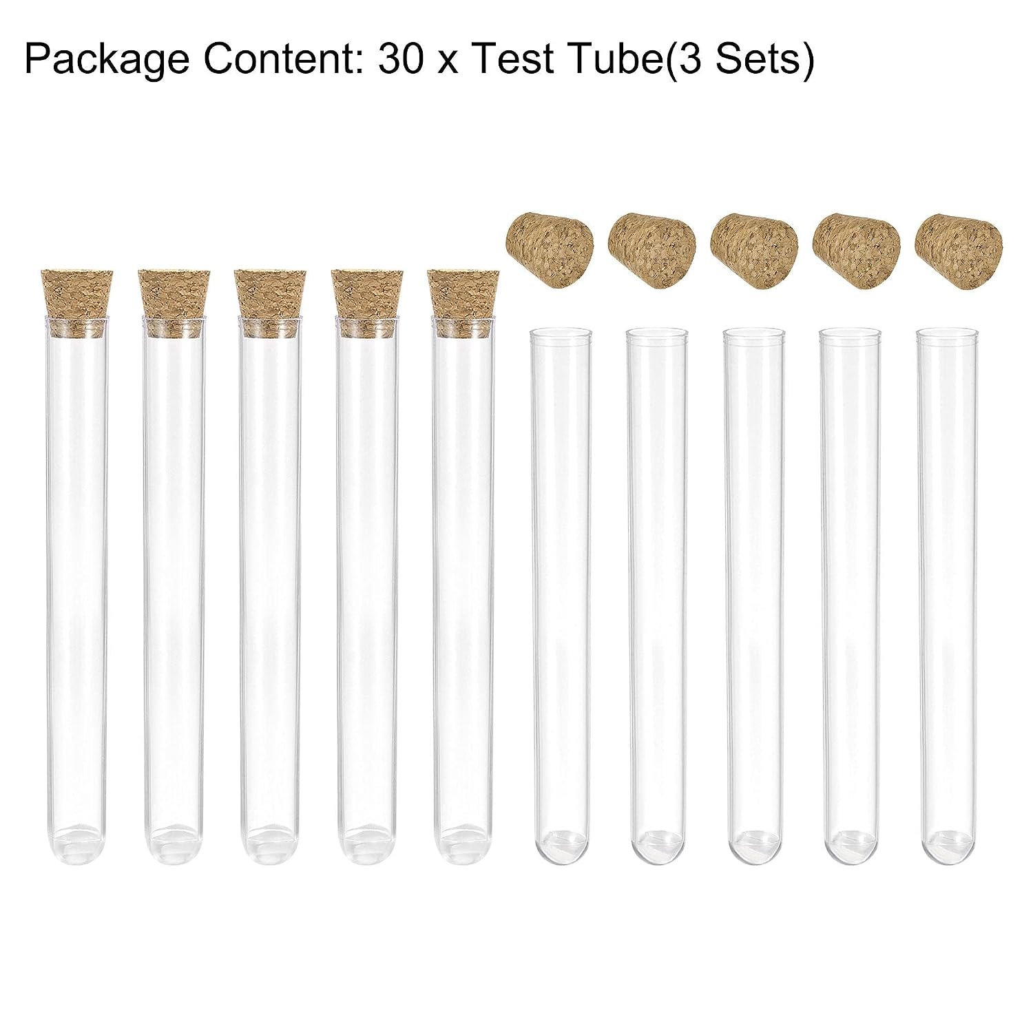 sourcing map 30Pcs PS Plastic Test Tubes with Cork Stoppers, Round Base, 12x100mm - Image 5