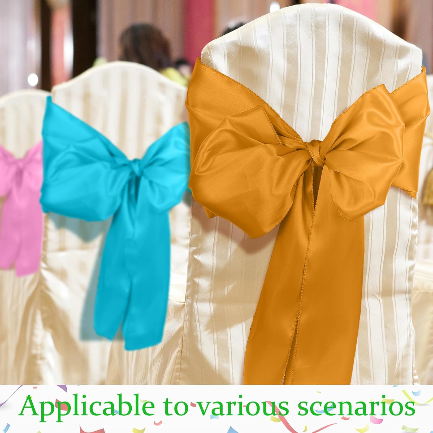 Kinlop Satin Colorful Table Runners 12 x 108 Inch Silk Table Runner for Party Chair Sashes Wedding Banquet Graduations Birthday Reception Decoration, Multi Color(Bright Color, 24 Pcs)