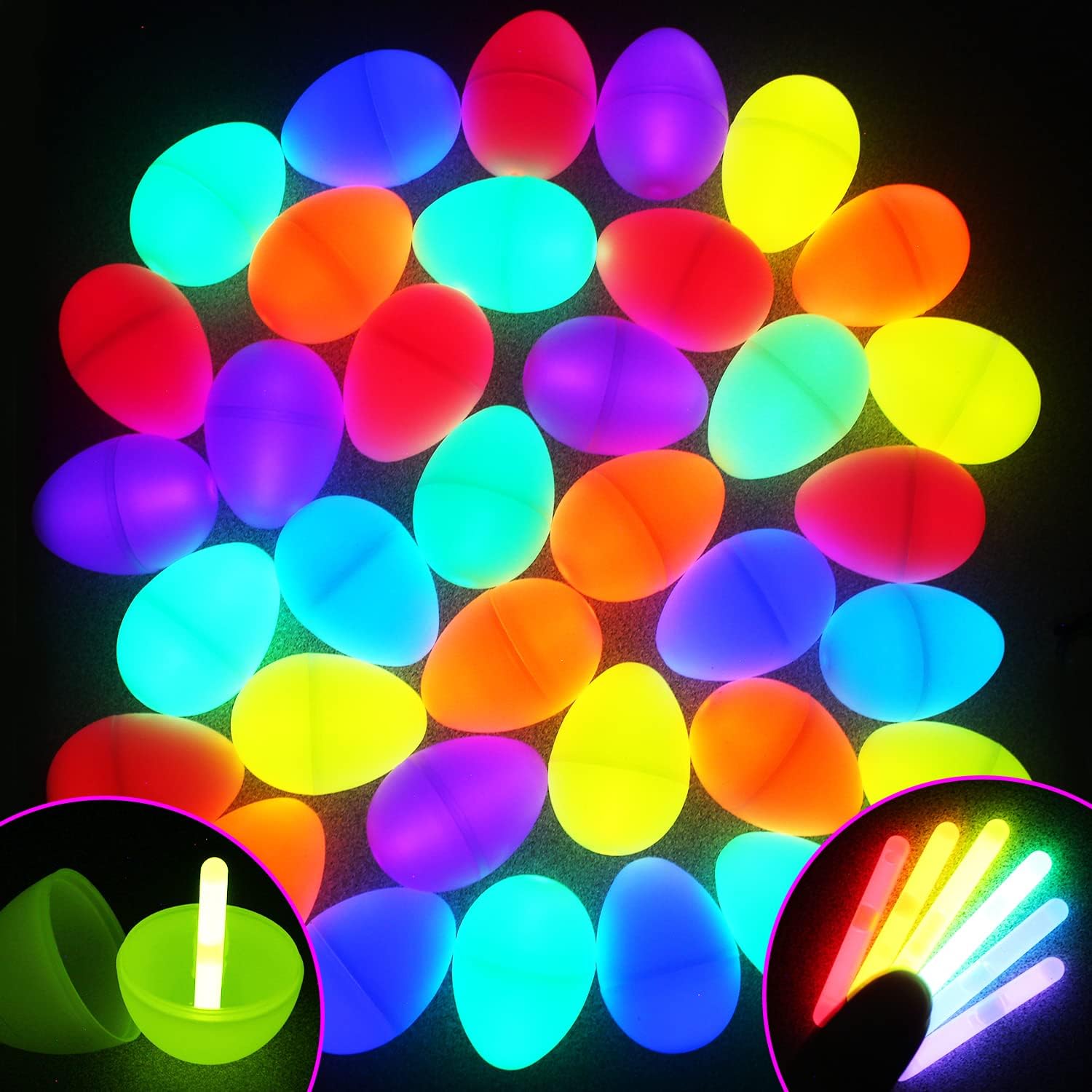 JOYIN 144 Easter Glow Eggs with 288 Mini Glow Sticks for Kids Glow-in-The-Dark Easter Basket Stuffers Fillers Gift, Easter Eggs Hunt Game Party Favors Classroom Decorations Supplies