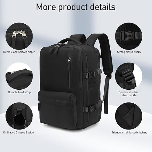 Miniatura 8 de Mochila de viaje grande para mujeres y hombres, mochila de mano impermeable duradera expandible para laptop con compartimento para zapatos y puerto