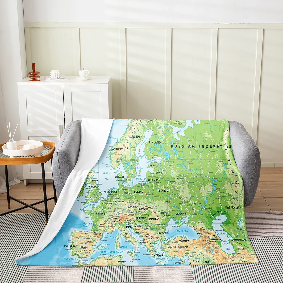 All Season World Map Bed Blanket Kids,3D Map Fleece Throw Blanket geographic Map Fuzzy Blanket for Kids Boys Girls,Microfiber Plush Blanket Queen 90x90 Inch