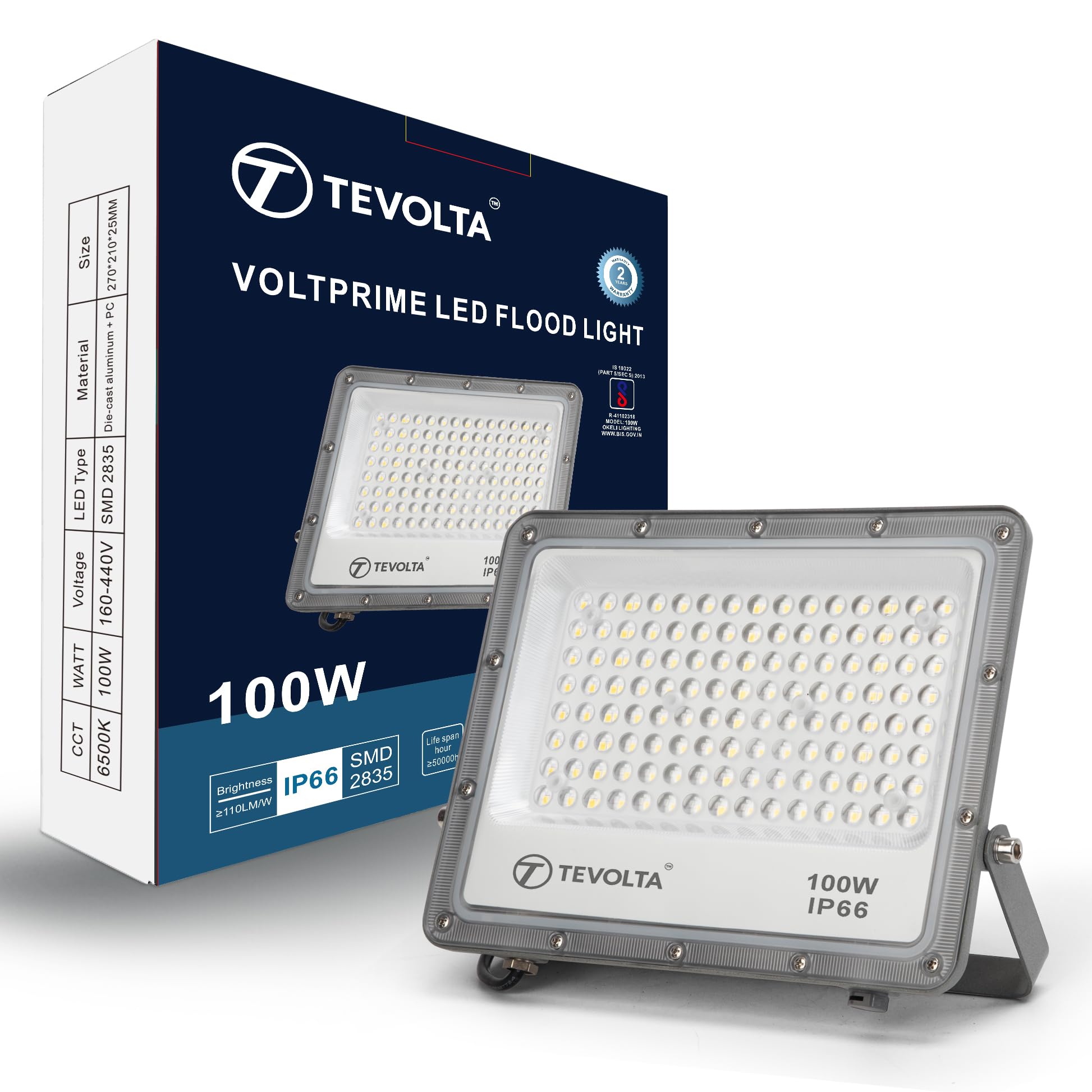 VoltPrime 100W LED Flood Light with 2-Year Warranty | Cool White | Outdoor LED for Security, Garden, Warehouse| IP66 Waterproof | BIS Approved-image-29