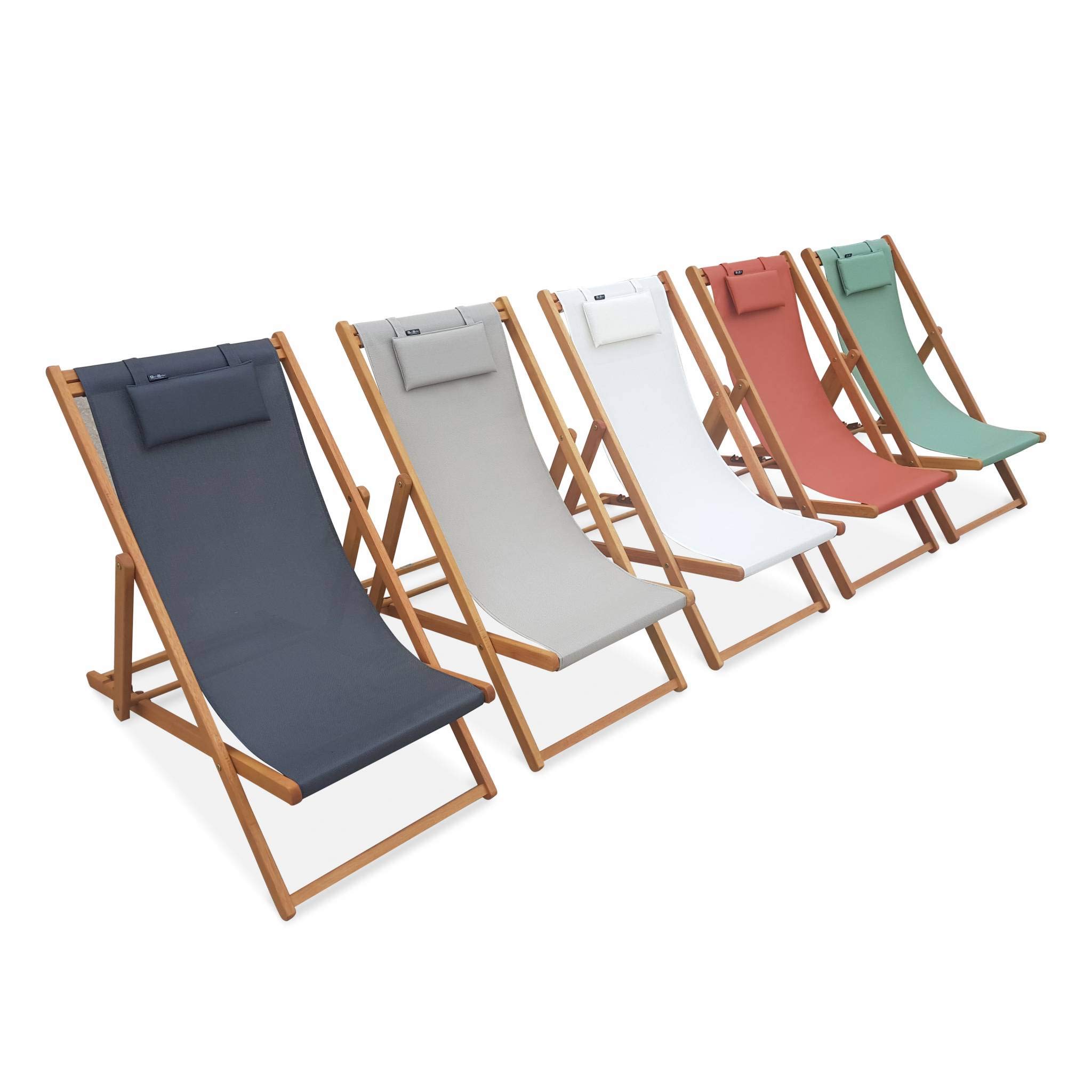 Set 2 sedie sdraio in legno con cuscino poggiatesta Grigio bruno - 102x56x86 cm