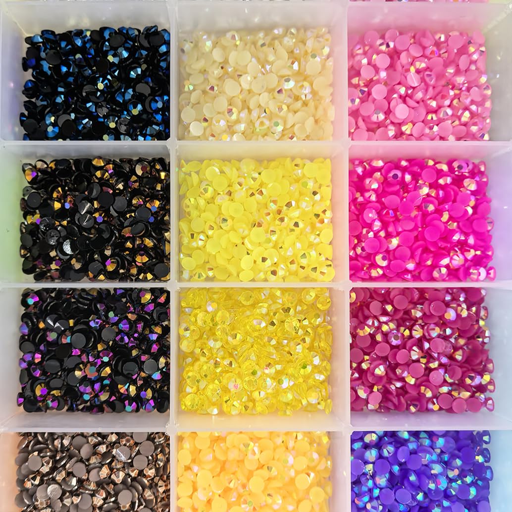 42 Couleurs Strass Ongle Nail Art, BetterJonny 3mm Strass Ongle Cristal Nail Art Diamants en Cristal à Dos Plat Strass pour Ongles Strasss pour Art d’Ongles (B)