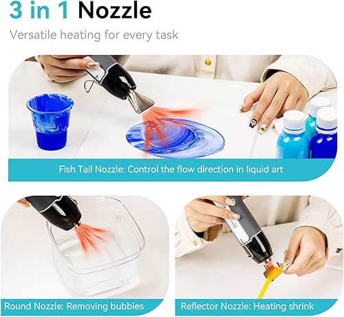 Miniatura 5 de DELI Mini pistola de calor, 350 W, doble temperatura, 500 842  (500.0 F842.0 F) con reflector y boquillas adicionales, cable de 6 pies, protección