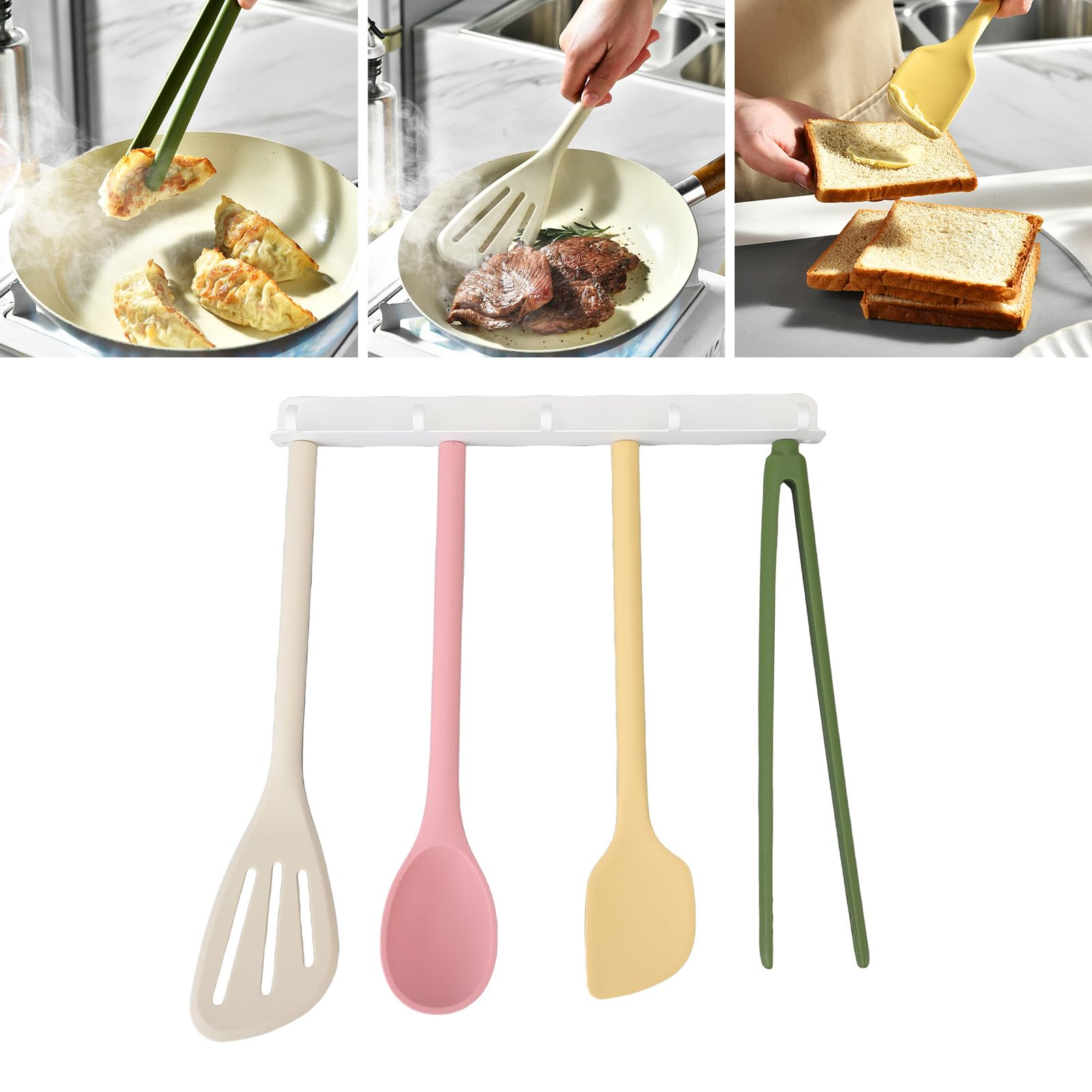 Set di Utensili da per Chef Domestico, Utensili da in Silicone Antiaderente con Supporto, Spatola Termica, Cucchiaio, Spatola per Cuocere al Forno e Friggere