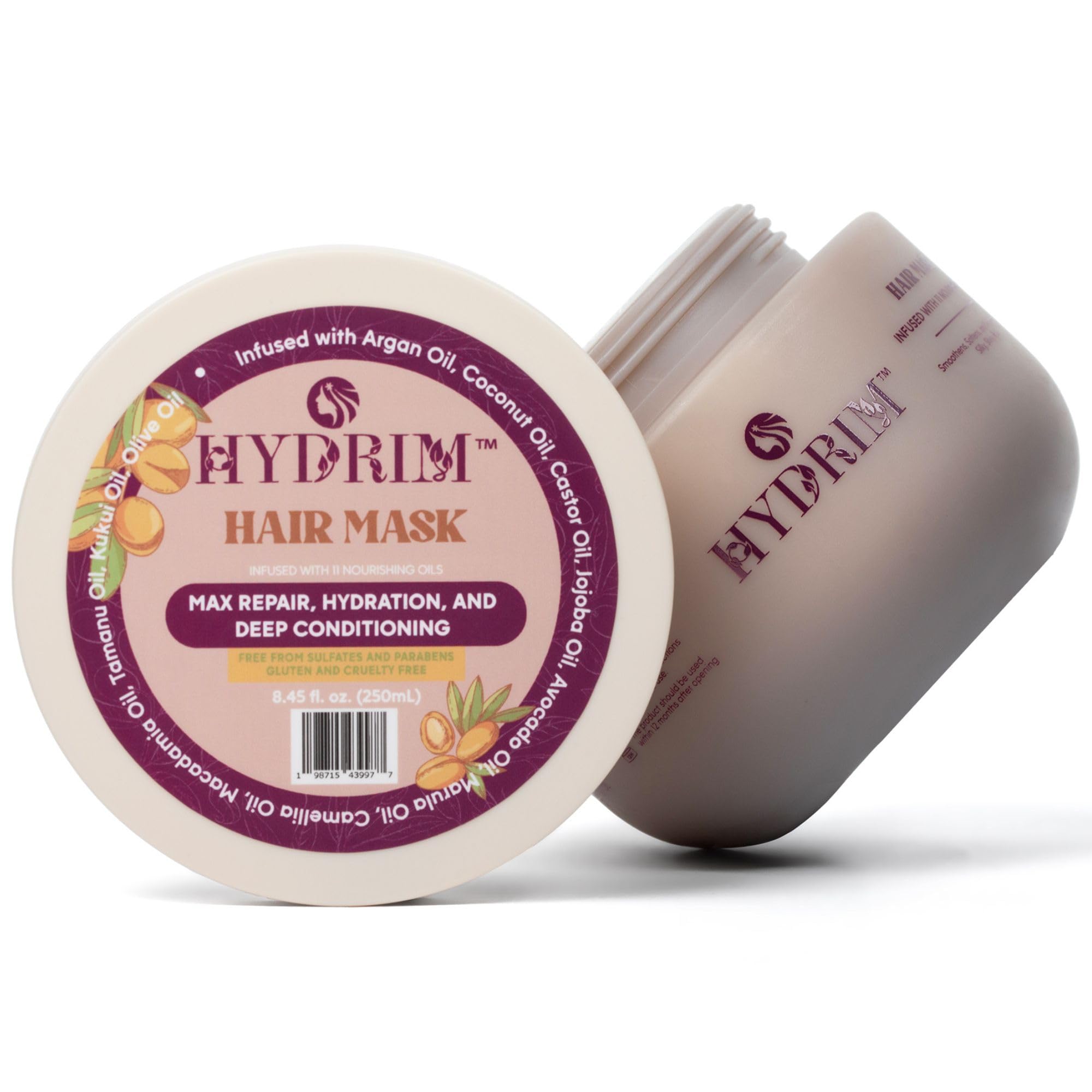 Hydrim™ Deep Conditioning Hair Mask for Dry, Damaged Hair –Infused with Argan Oil Plus 10 More Nourishing Oils – 8.45 fl oz | Hydrating, Hair