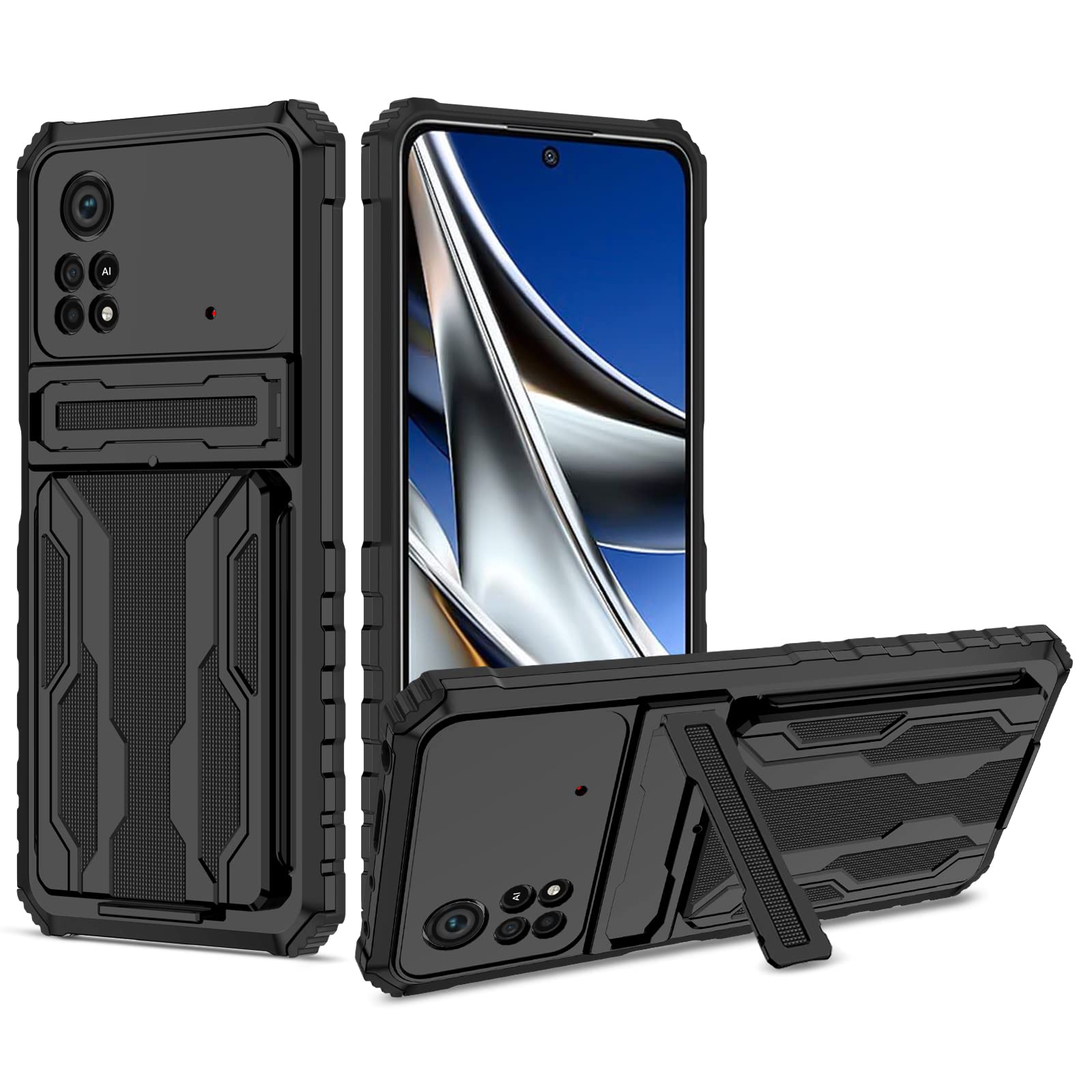 Diagram illustrating how to lift the buckle and slide out the card slot from the back of the phone case.