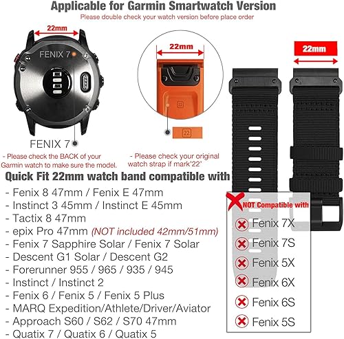 Miniatura 2 de Abanen Correas de reloj de nailon de 0.866 pulgadas de ajuste rápido mejoradas para Garmin Fenix 8 1.850 inFenix 7 epix Pro 1.850 in, correa