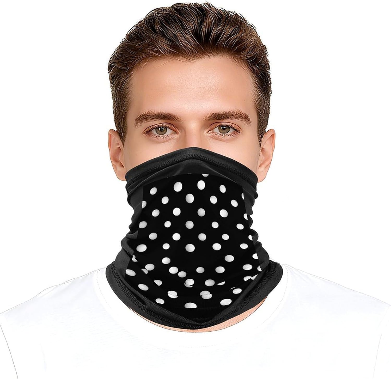 Black White Polka Dots Neck Gaiter Face Mask UV Protection for Men Women, Breathable Quick Dry Face Cover Bandana Outdoor Sports Balaclava Wind-Proof for Hiking Skiing Motorcycle Cycling
