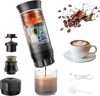 Cafetera Portátil Espresso 3 en 1 – Compatible con Cápsulas Nespresso®, Dolce Gusto® y Café Molido – Mini Cafetera con Calentador USB – 20 Bares de Presión – Para Viajes, Camping, Oficina y Hogar