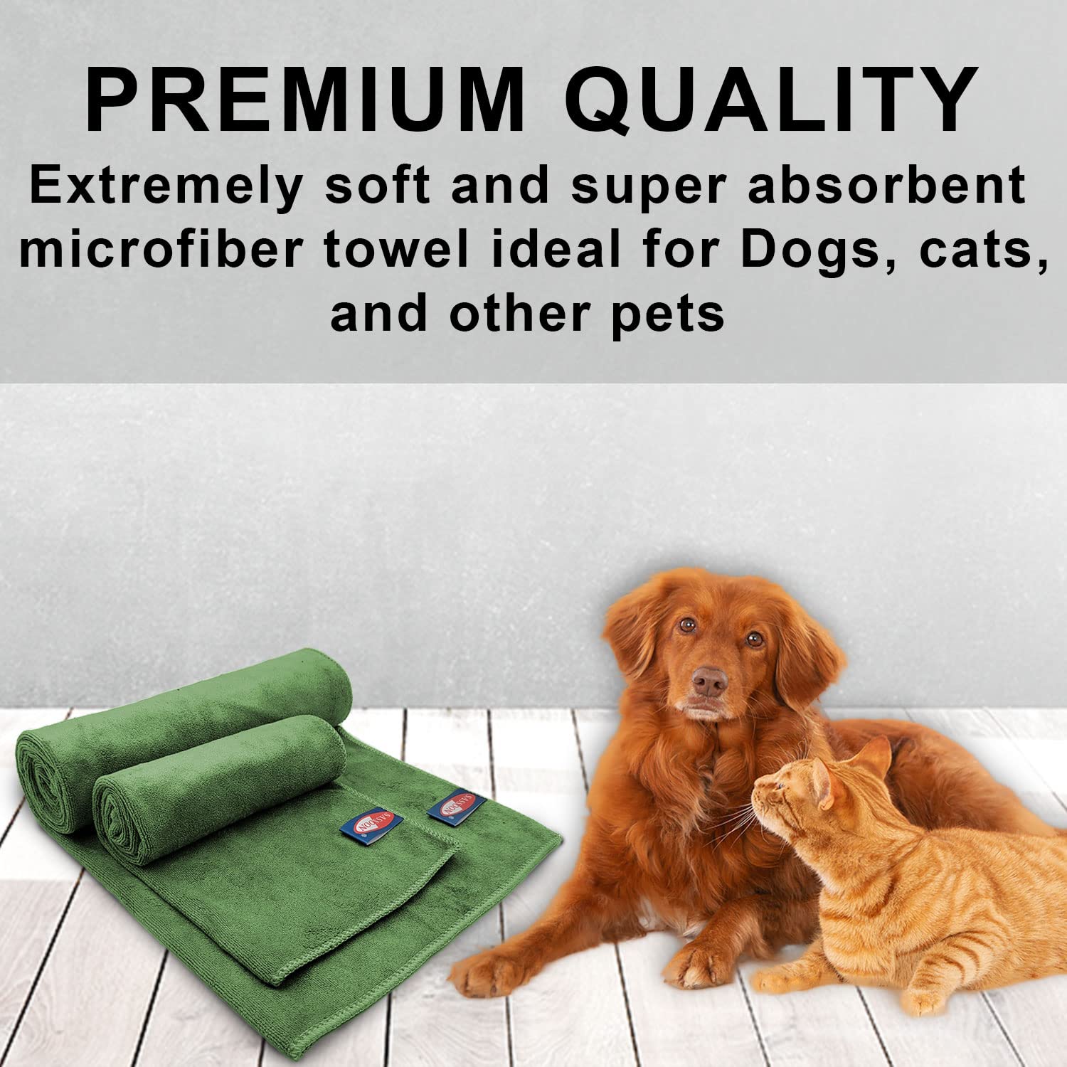 Sassoon Small Pet Towels | Ultra Soft & Microfiber | Quick Drying | Machine Washable | Colour - Green (Pack of 2) 1