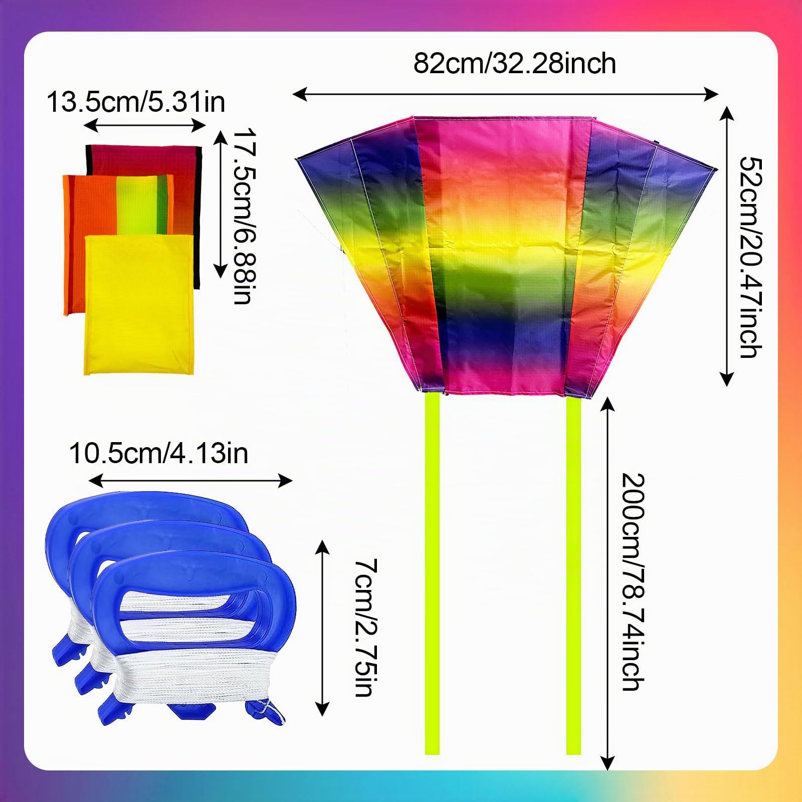 TSHAOUN 3 Pezzi Aquilone Arcobaleno per Bambini e Adulti, Portatile Aquiloni Facili da Far Volare, Aquilone per Principianti per attività All'aperto, Aquiloni per Viaggiare sulla, Spiaggia (3PCS)