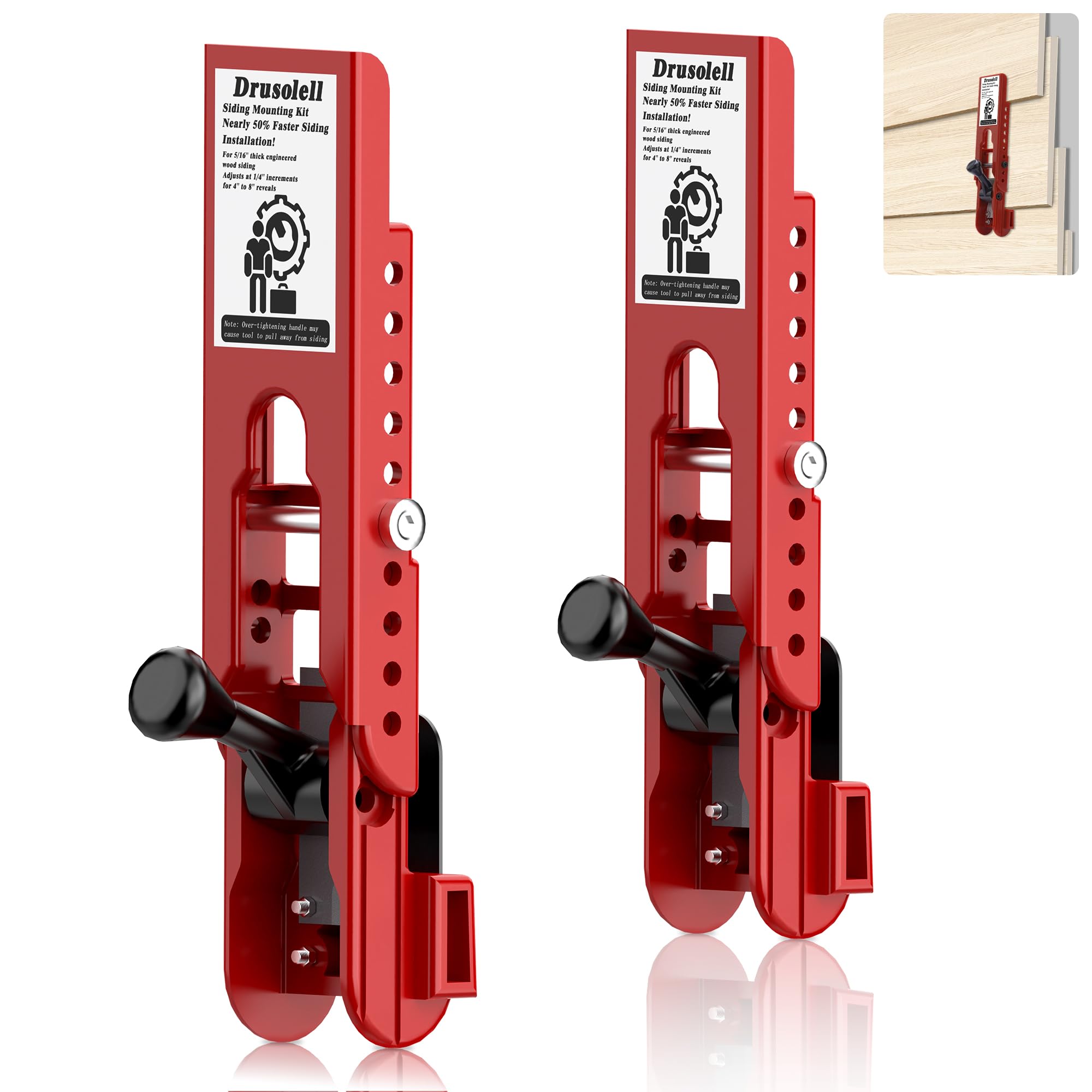 Siding Installation Tools, Siding Mounting Kit, Compatible with 5/16-Inch Fiber Cement, Lap Side Gauge/Clamps with Adjustable Reveals (Red)
