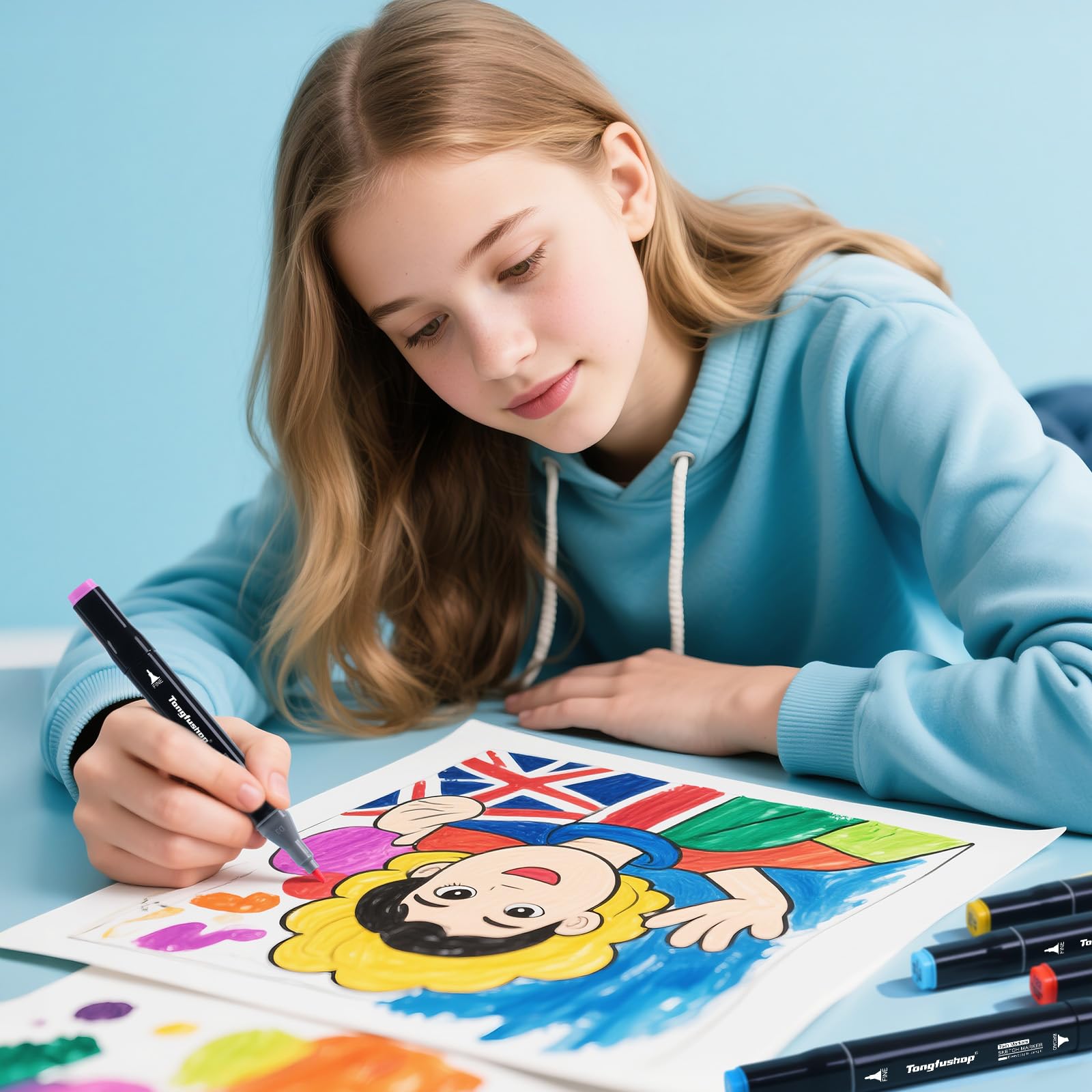 Tongfushop Marcatore 100 Colori, Pennarelli Doppia Punta Alcool Artistici, Pennarelli Professionali Impermeabile Marker con Borsa e Distanziatore per Sketch, Colorare, Illustrazioni, Disegnare, Anime