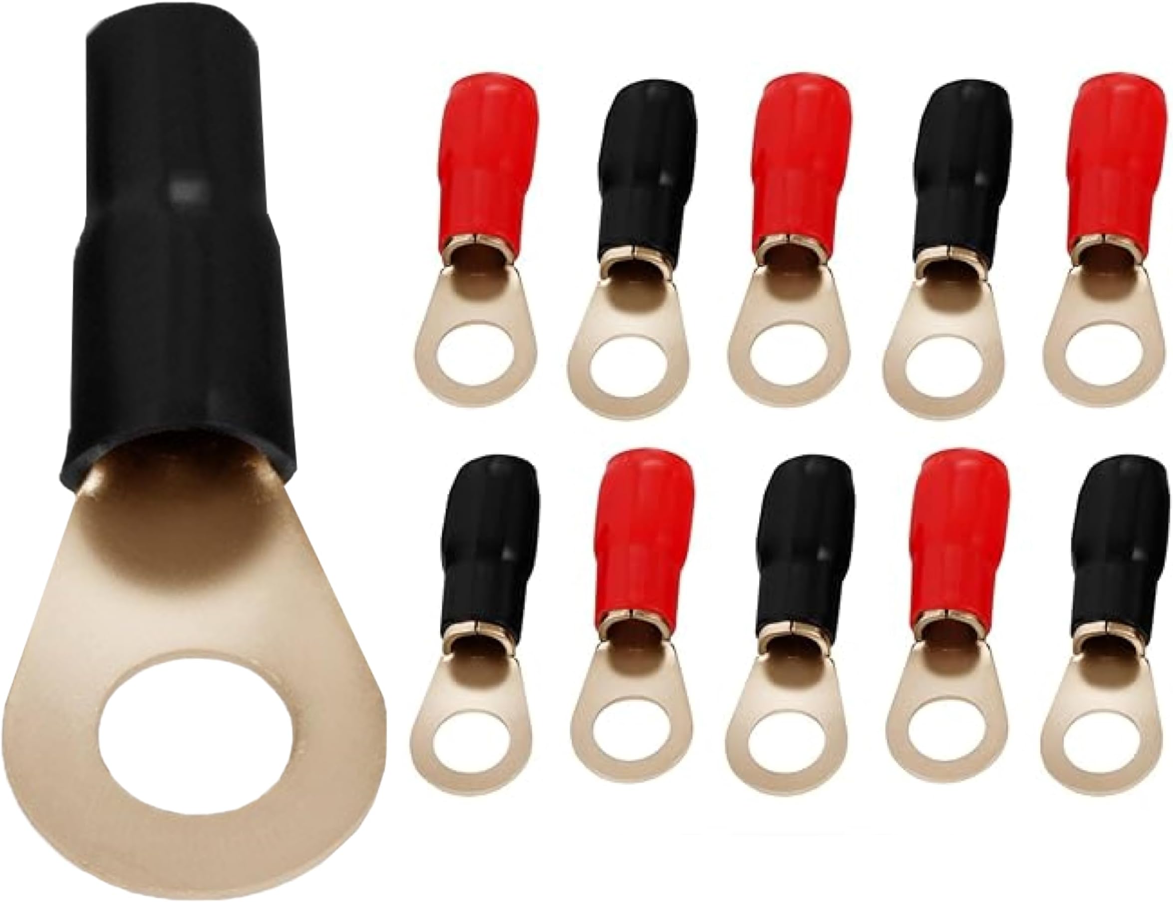 InstallGear 4 Gauge Awg Crimp Ring Terminals Connectors - 10-Pack (5 Positive, 5 Negative)