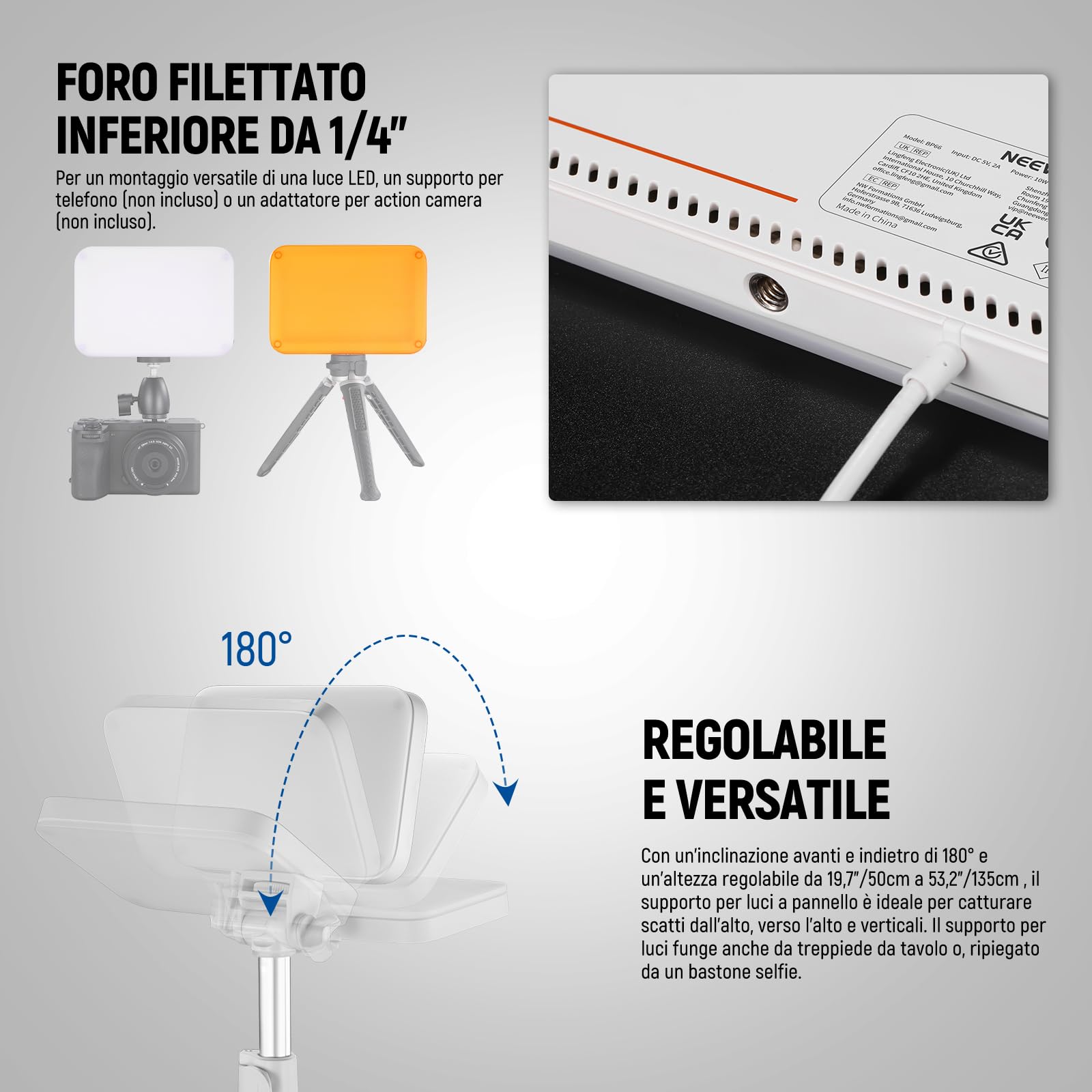 NEEWER BASICS Kit Luce Video a Pannello LED, 2pz Luci Fotografiche da Studio Portatile Dimmerabile Bicolore con Stativo e Filtro, 3200K-5600K CRI 95 750lux per Foto Video Streaming Live, Bianco, BP66
