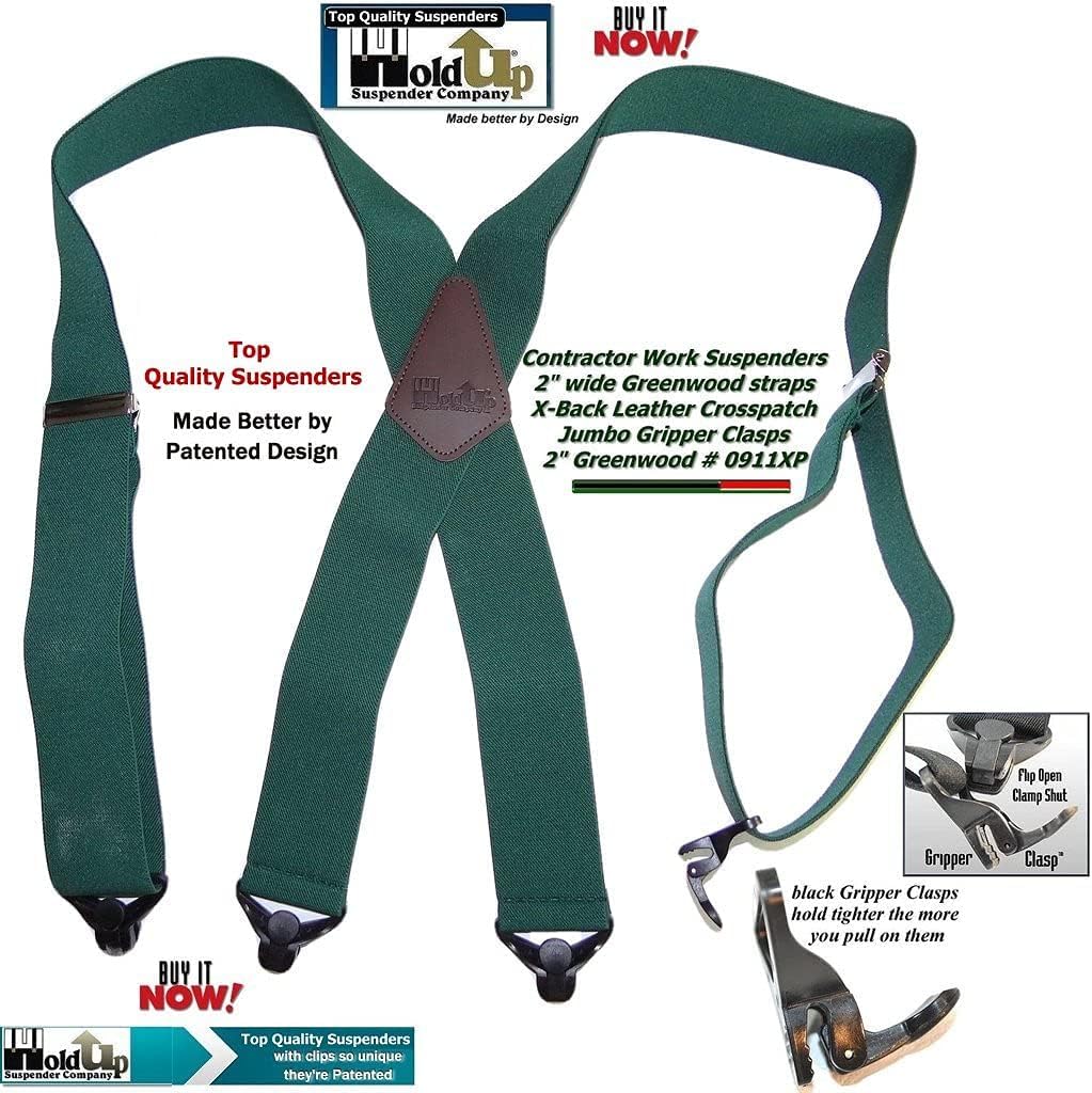Holdup 2" Wide Contractor Suspenders for Men with Patented Composite Plastic Gripper Clasps - Image 4
