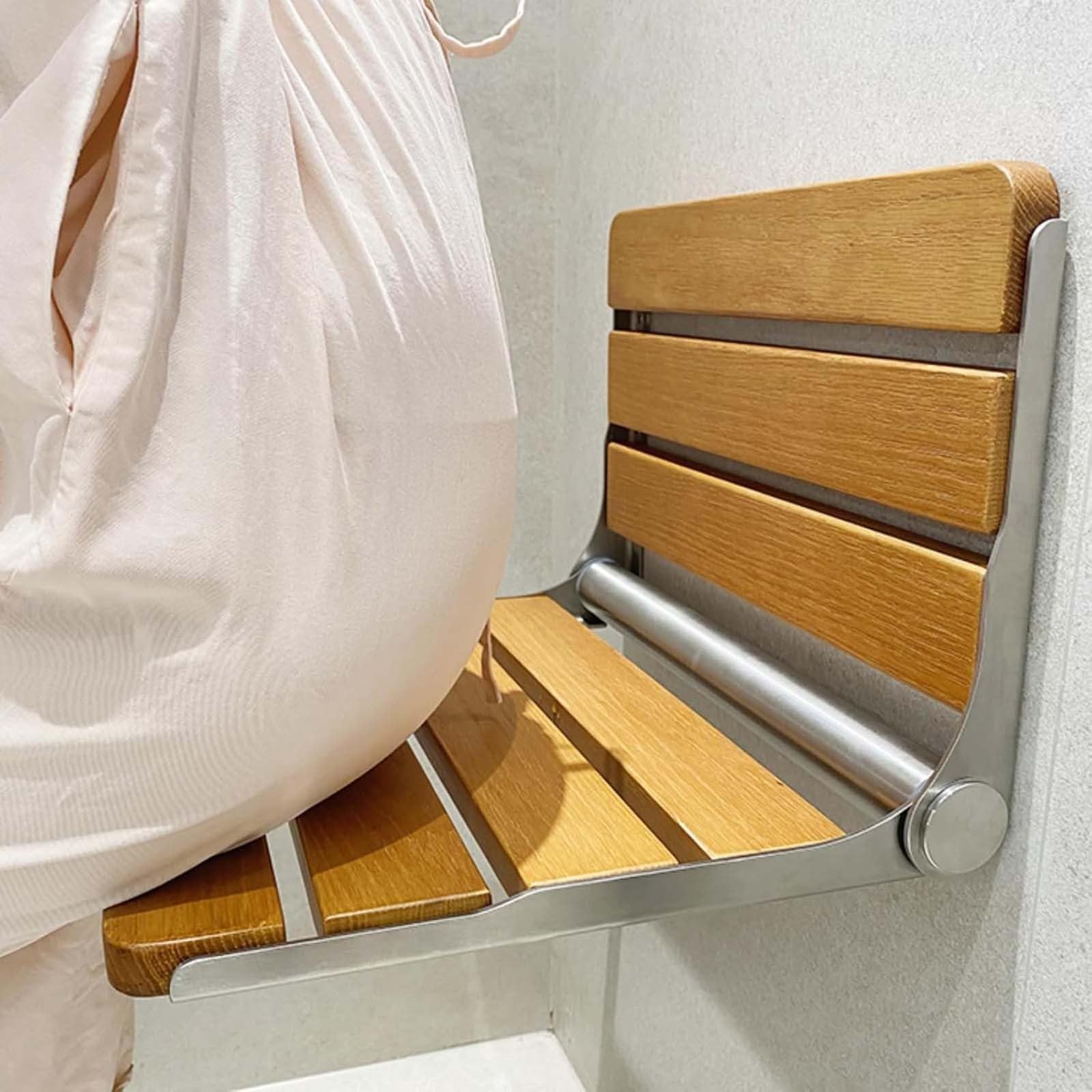 Asiento de ducha plegable montado en la pared, diseño que ahorra espacio, soporte de acero inoxidable, soporta hasta 440 libras, ideal para hogares, baños y pasillos