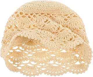 Crochet Beanie Hat Vintage Style Knitted Floral Yarn Cap for Women Girls Everyday Wear, Hat Circumference 44cm/17.3Inch - Buy now