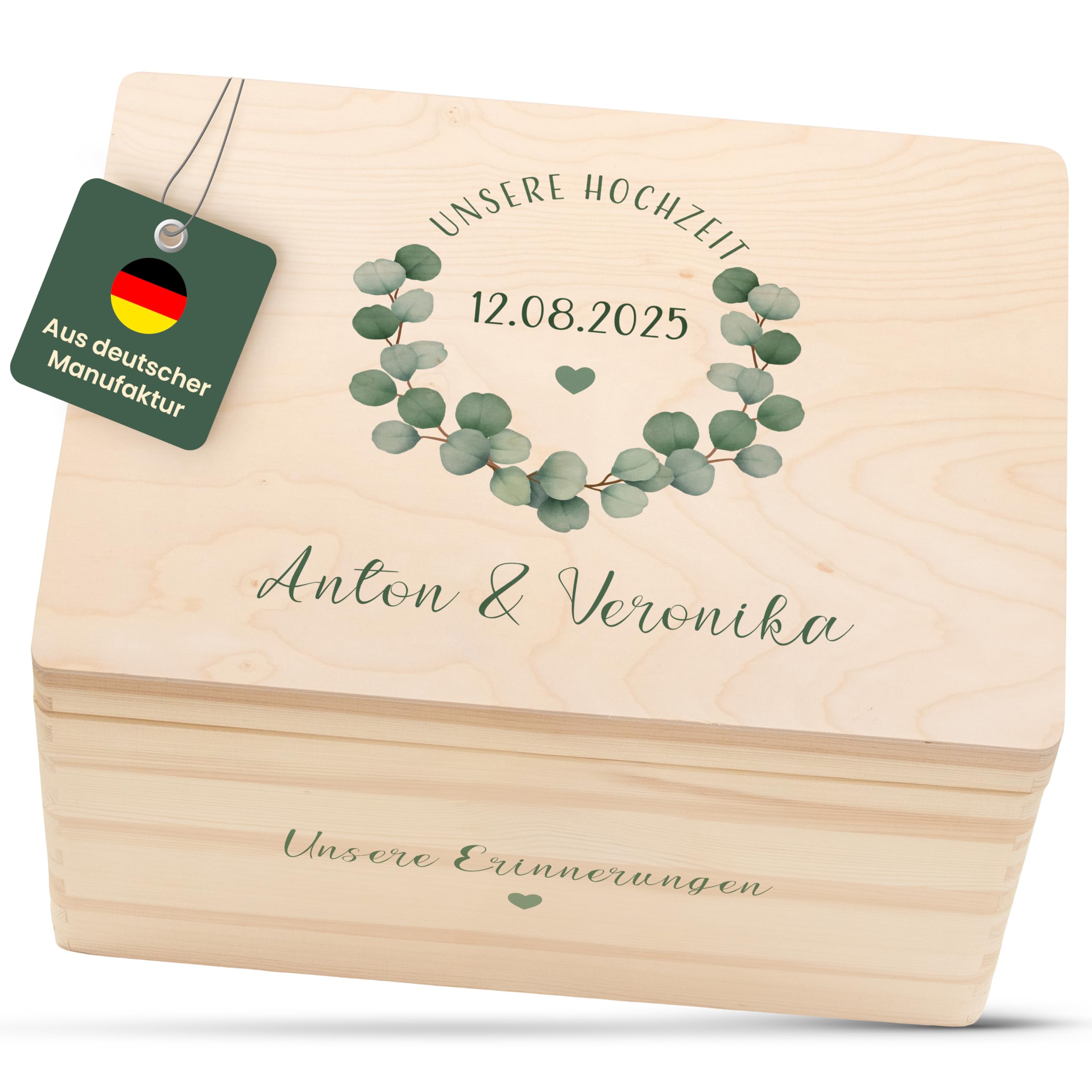 Amari ® Personalisierte Erinnerungsbox aus Holz | Eukalyptus | Individuelles Hochzeitsgeschenk Erinnerung Hochzeit Personalisiertes Holzkiste