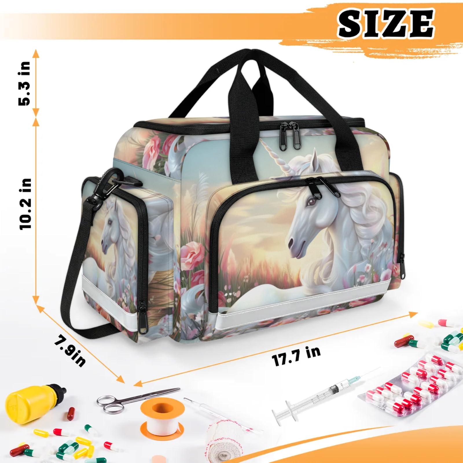 GzLeyigou First Aid Bags Empty, White Horse Emergency Bag First Aid Kit Multiple Compartment Kit Carrier On Call Trauma Bag For Paramedics Emergency Medical Supplies Kit